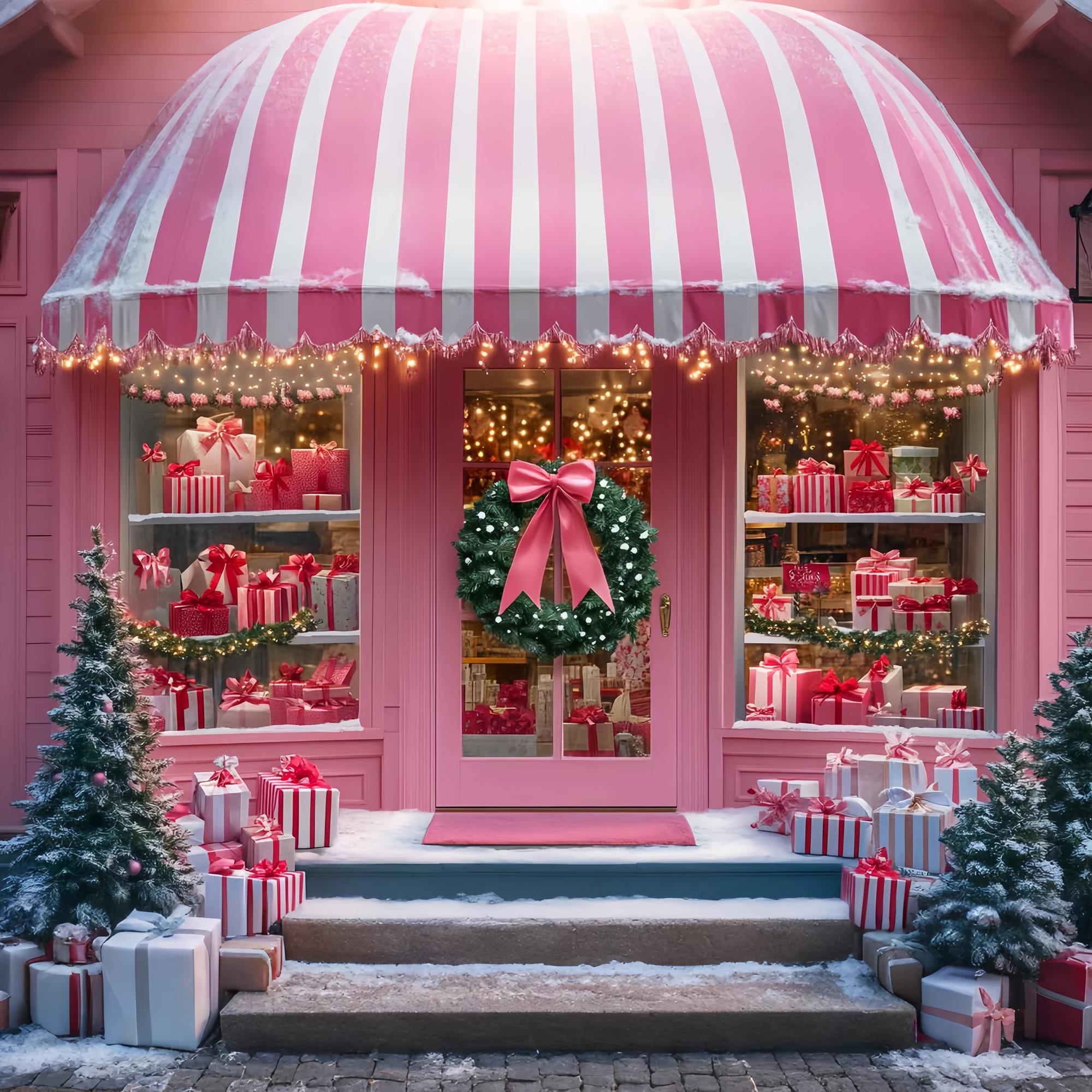 Weihnachtsmann Werkstatt Hintergrund Rosa Candy Stripe Gift Shop Weihnachten Fotohintergründe LXX58-82