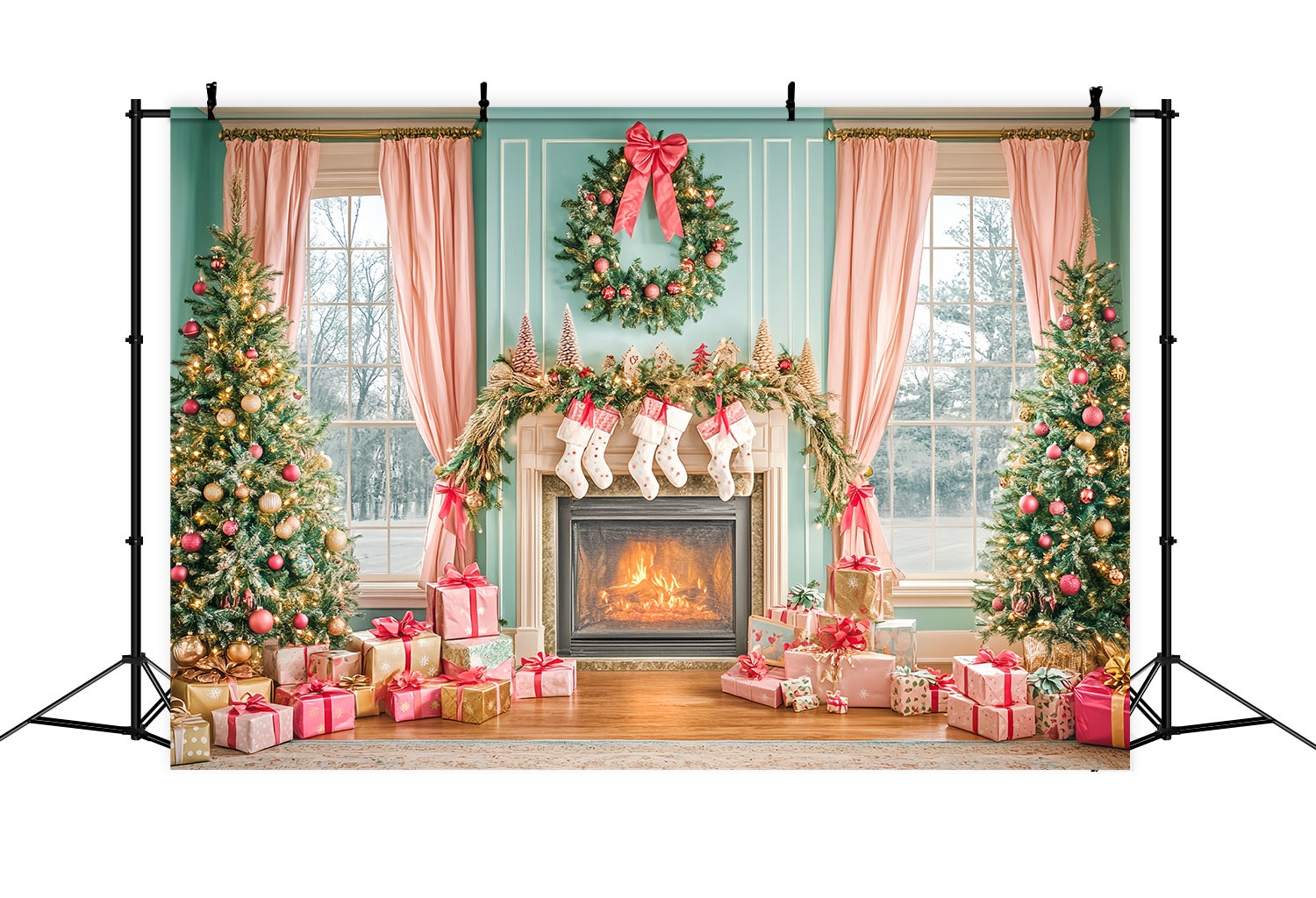 Weihnachten Kamin Foto Hintergrund Rosa Bogen Kamin Weihnachten Morgen Hintergrund Weihnachten LXX58-83