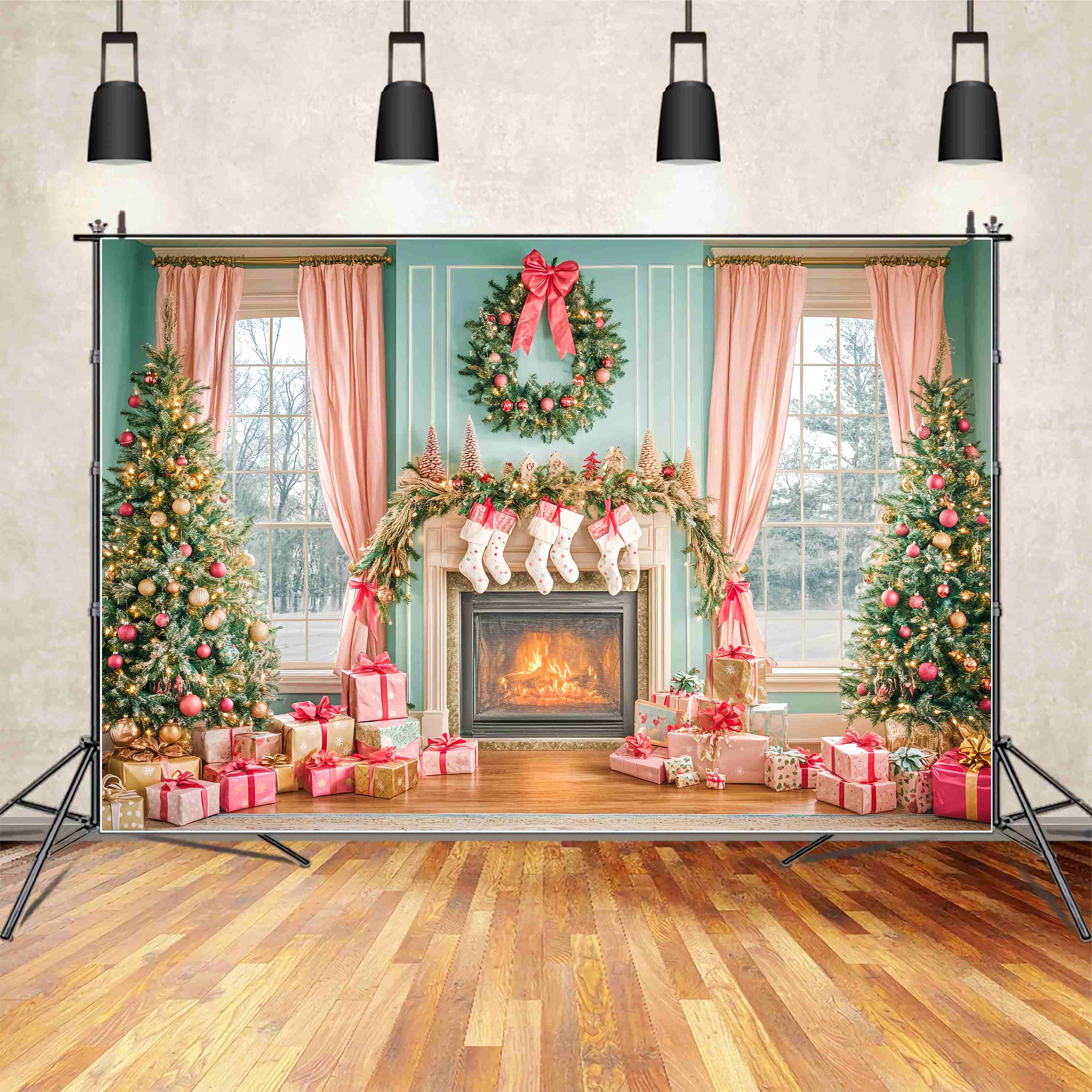 Weihnachten Kamin Foto Hintergrund Rosa Bogen Kamin Weihnachten Morgen Hintergrund Weihnachten LXX58-83