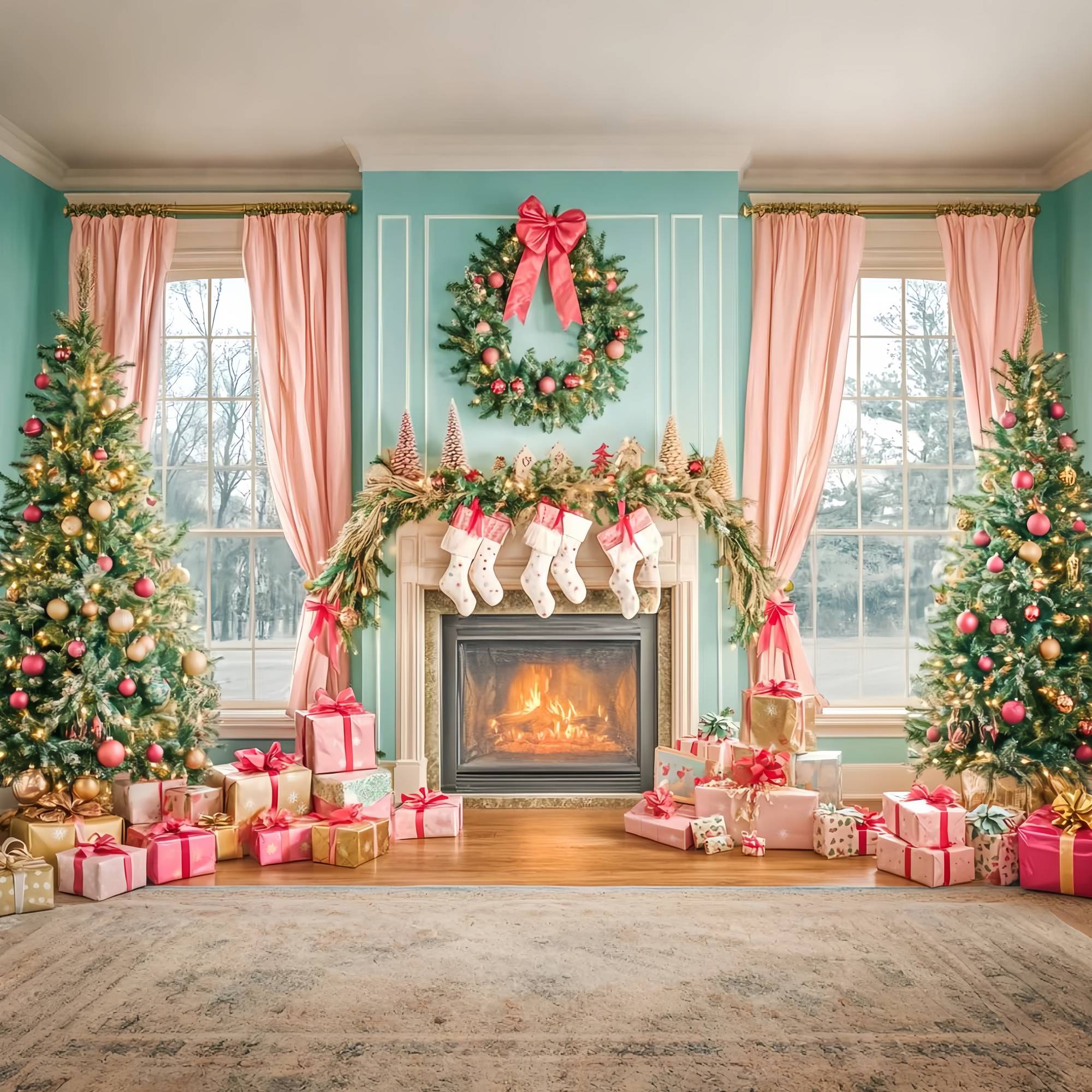 Weihnachten Kamin Foto Hintergrund Rosa Bogen Kamin Weihnachten Morgen Hintergrund Weihnachten LXX58-83