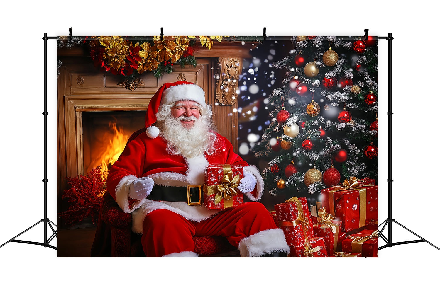 Santa Backdrop Weihnachtsmann Kamin Geschenk Zeit Weihnachten Foto Hintergrund LXX58-85
