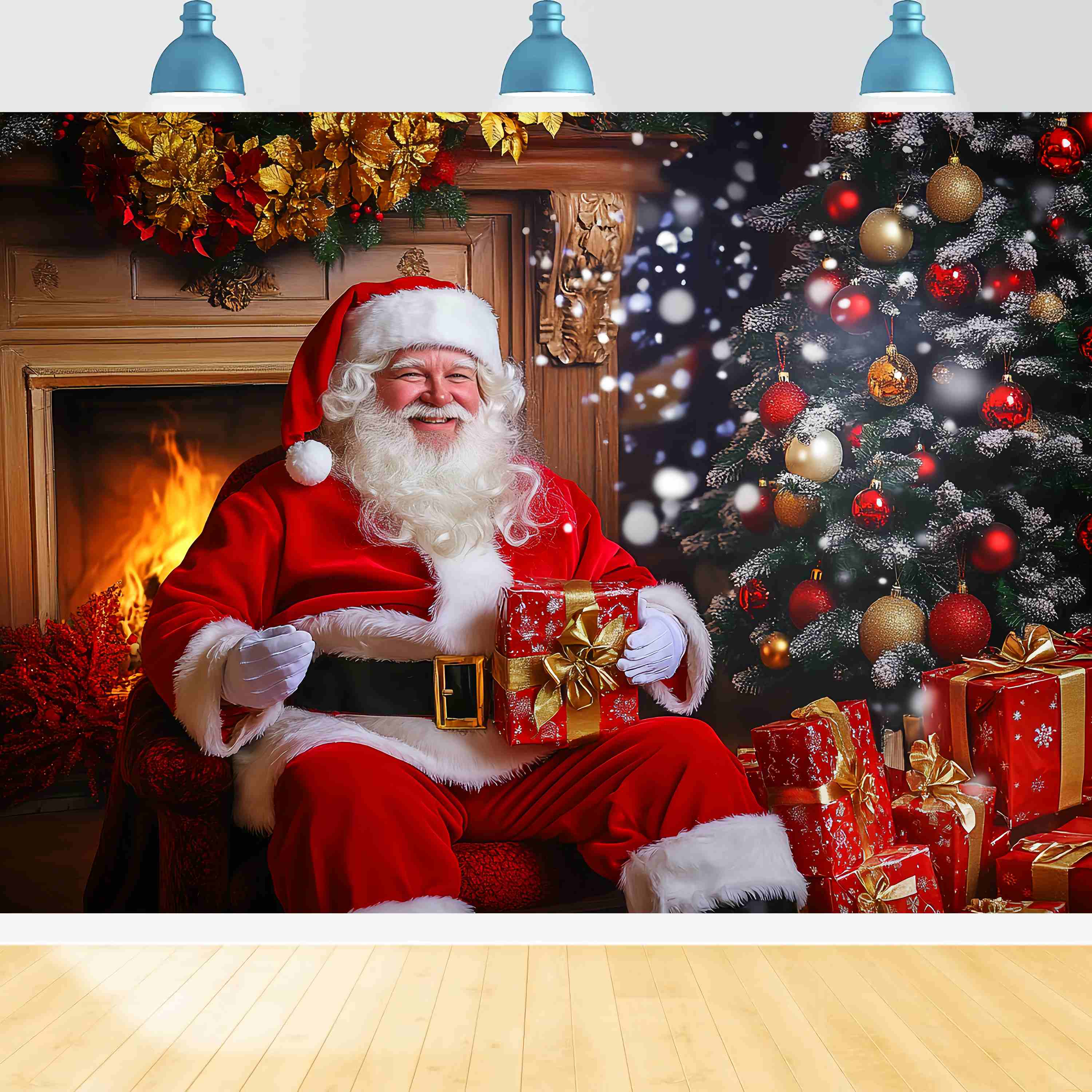 Santa Backdrop Weihnachtsmann Kamin Geschenk Zeit Weihnachten Foto Hintergrund LXX58-85