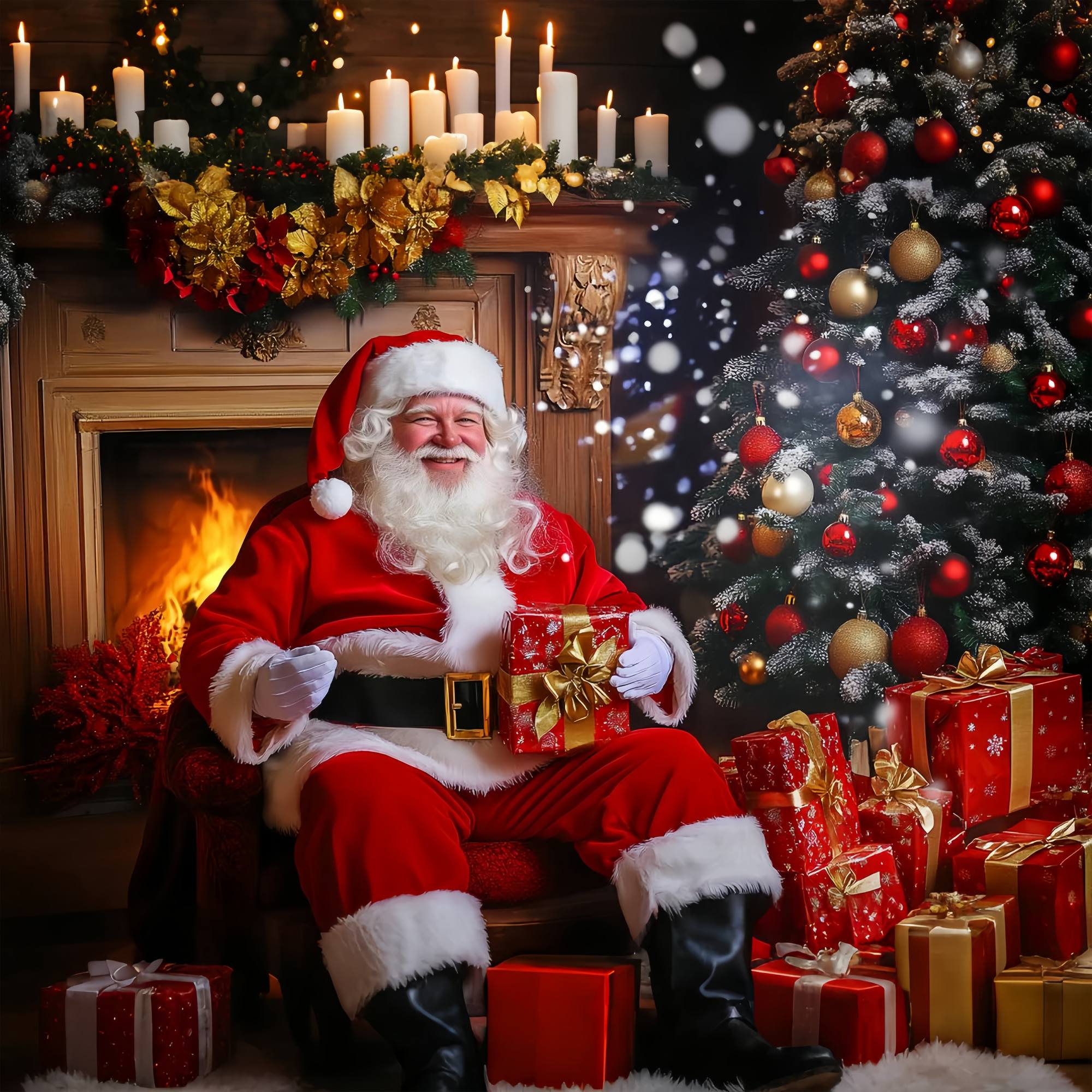 Santa Backdrop Weihnachtsmann Kamin Geschenk Zeit Weihnachten Foto Hintergrund LXX58-85