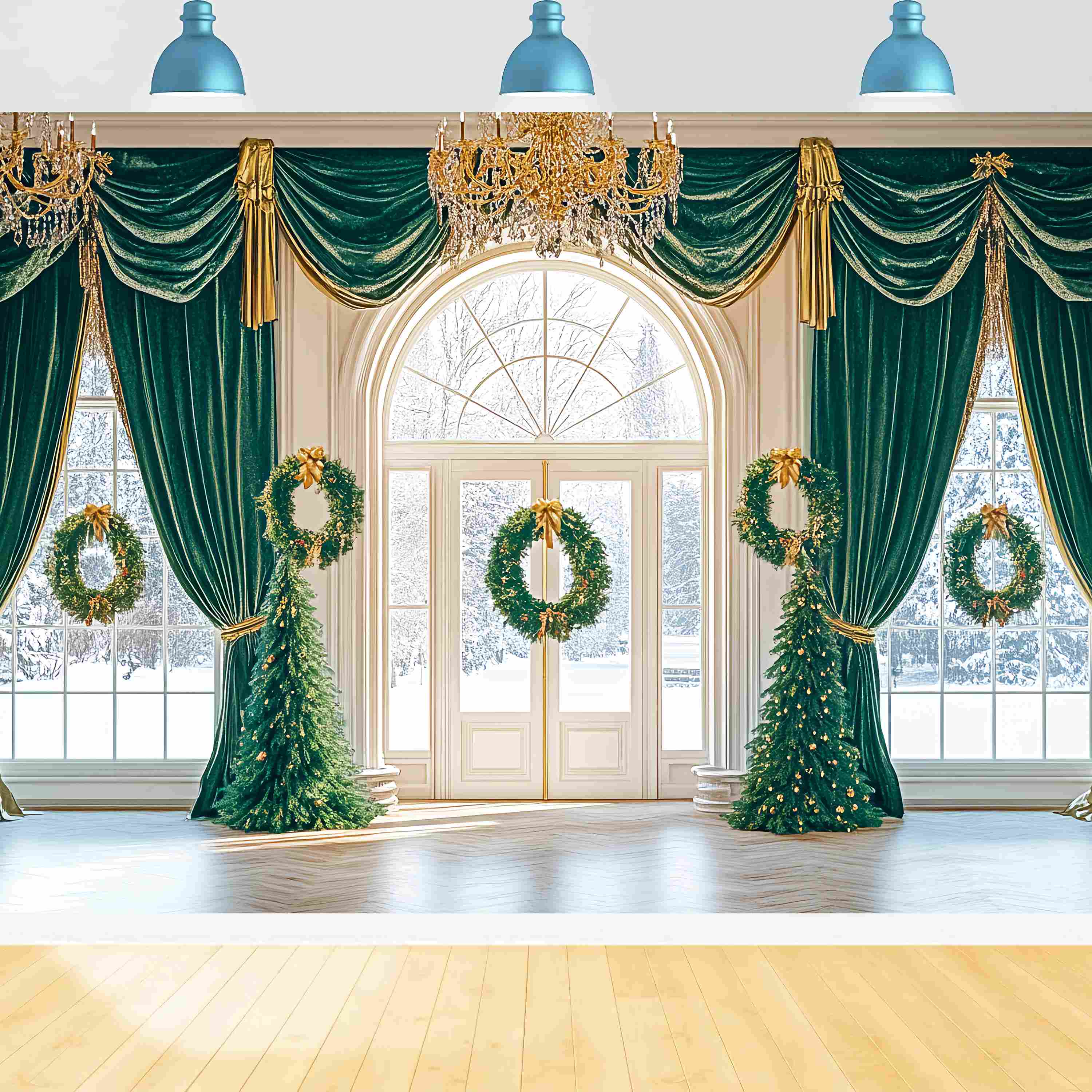 Weihnachten Fotokulisse Smaragd Drapieren Kranz Ballsaal Weihnachten Kulissen für Fotos LXX58-89