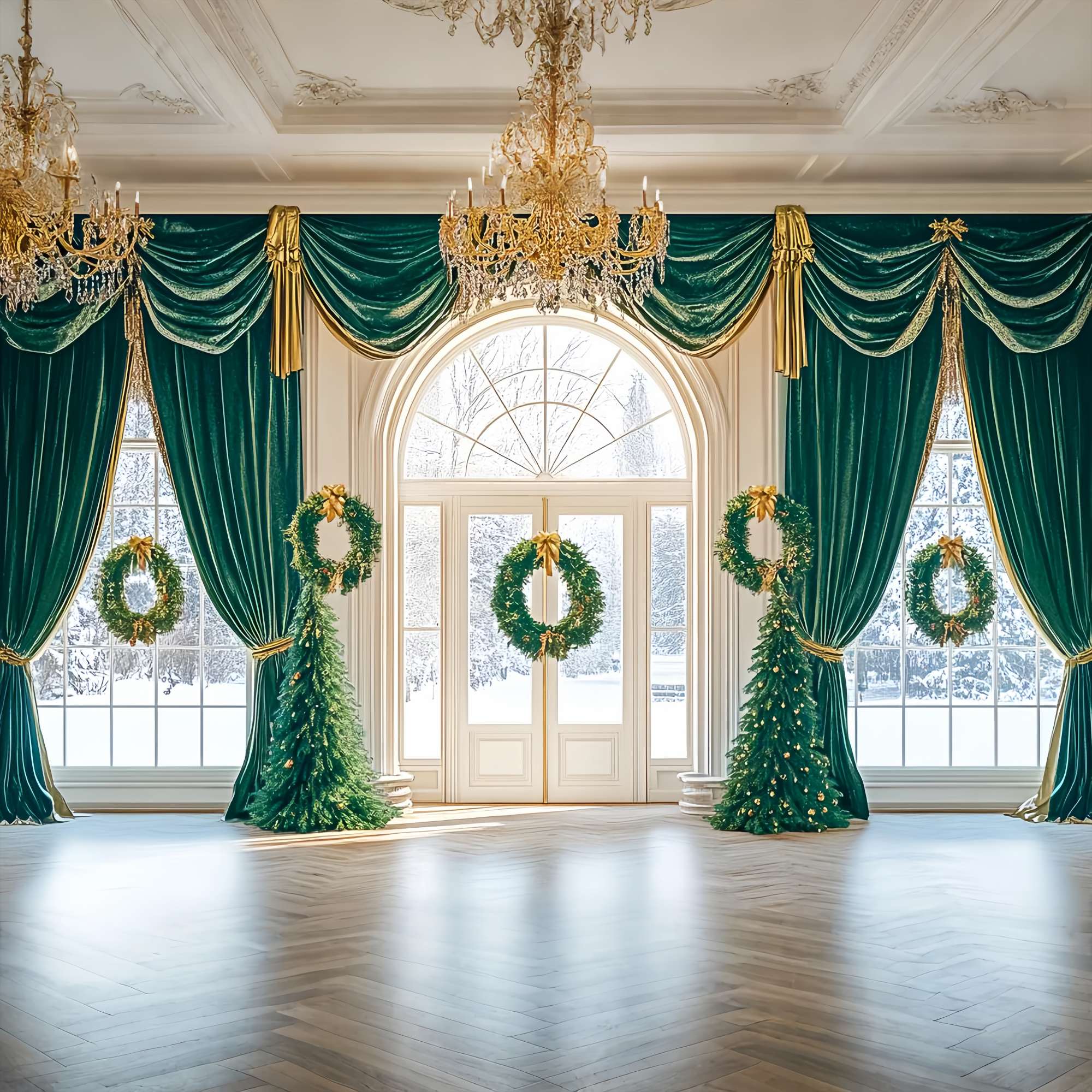 Weihnachten Fotokulisse Smaragd Drapieren Kranz Ballsaal Weihnachten Kulissen für Fotos LXX58-89