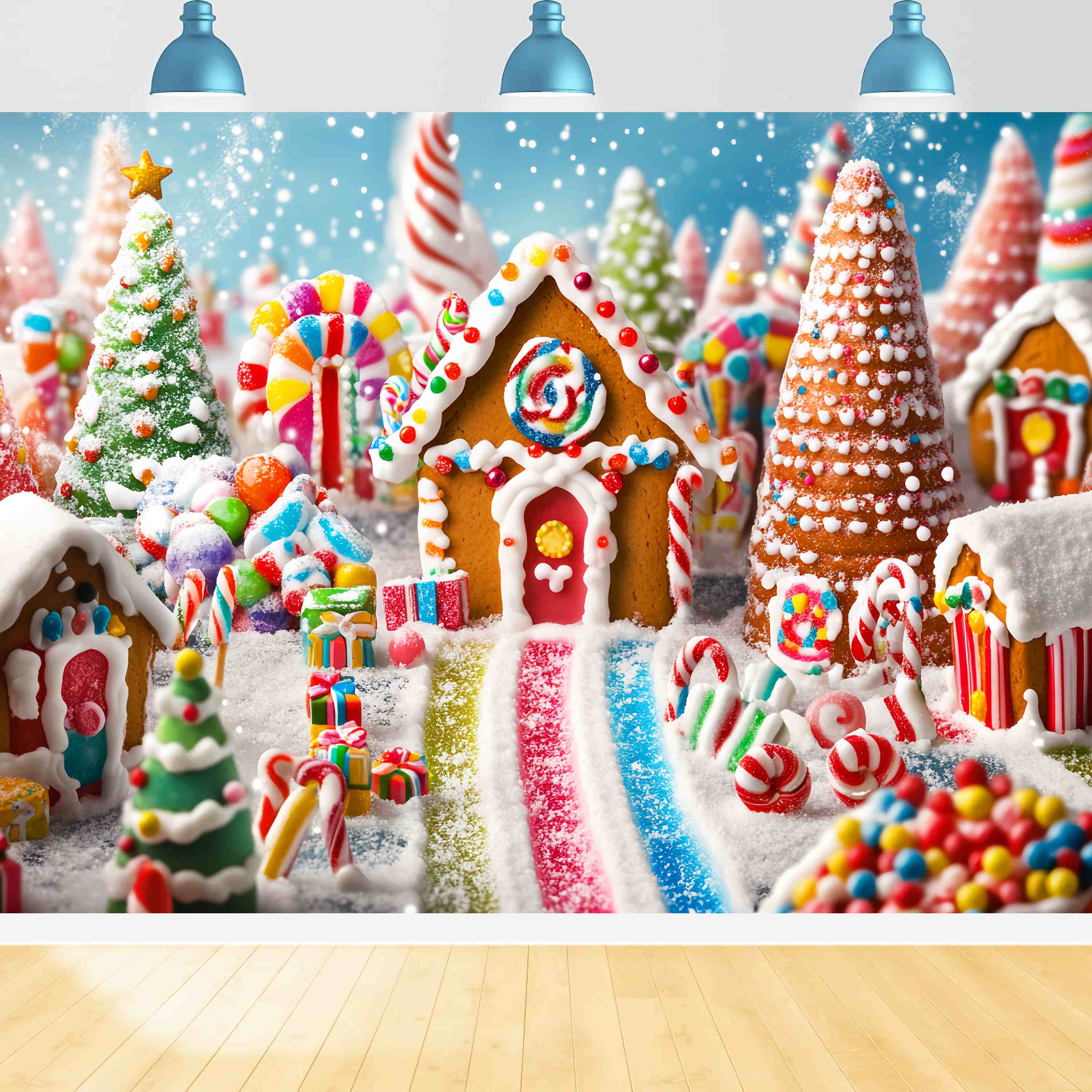 Candyland Weihnachts Foto Hintergrund Candyland Lebkuchen Dorf Szene Weihnachts Hintergrund Ideen LXX58-90