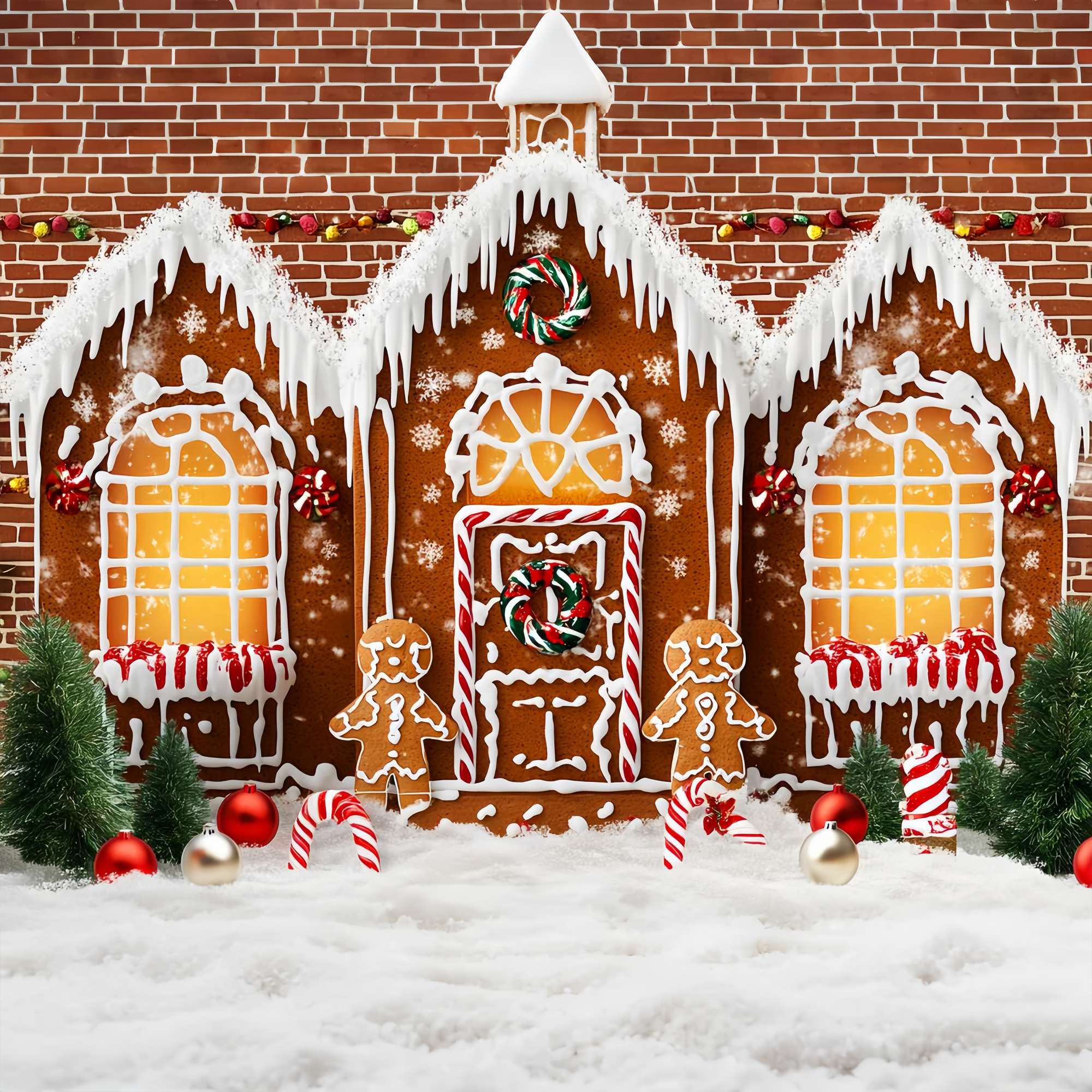 Candyland Weihnachtshintergrund Candy Frost Lebkuchenhaus Weihnachtshintergründe für Fotos LXX58-91