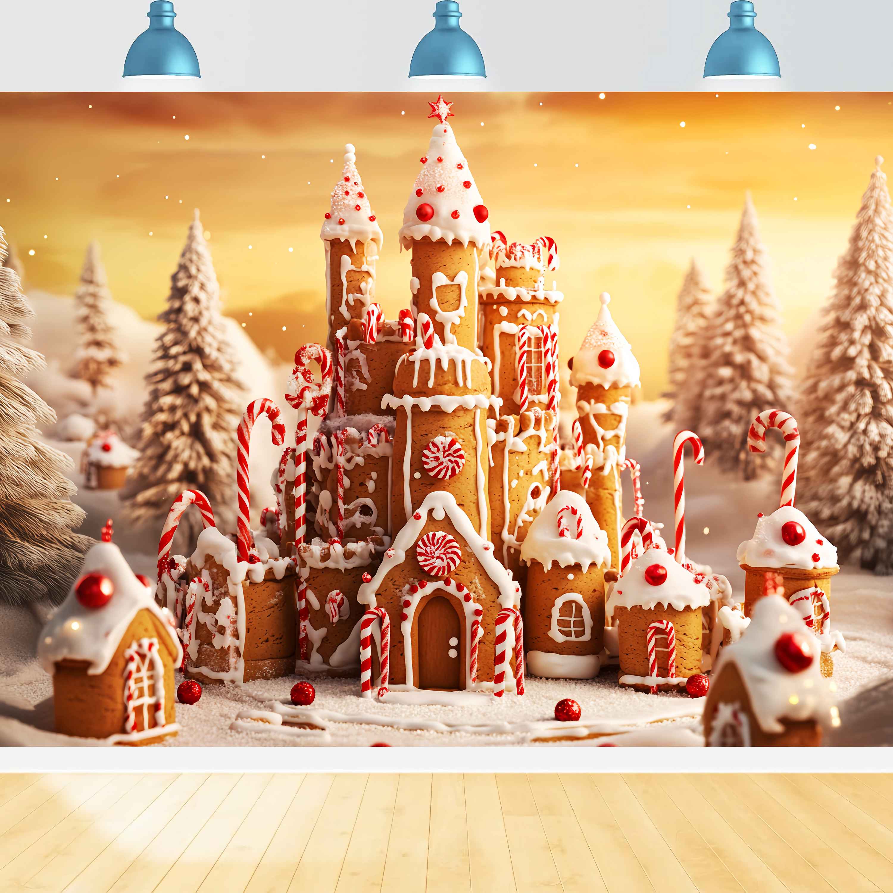 Candyland Weihnachten Foto Hintergrund Lebkuchen Schloss Wunderland Weihnachten Backdrops Verkauf LXX58-94
