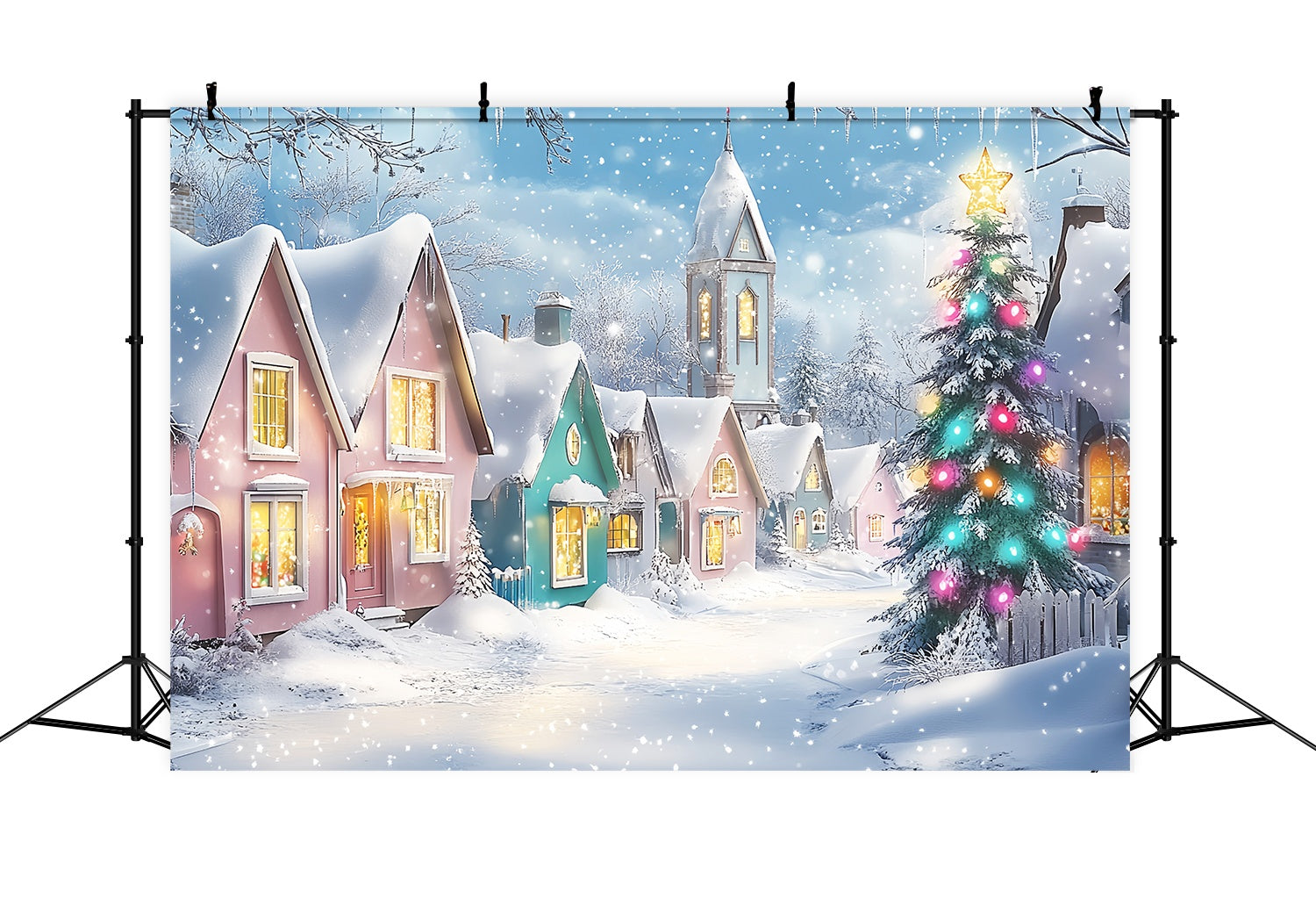 Weihnachtsdorf Foto Hintergrund Pastell Winterdorf Schneefall Weihnachten Backdrop Fotografie LXX58-95