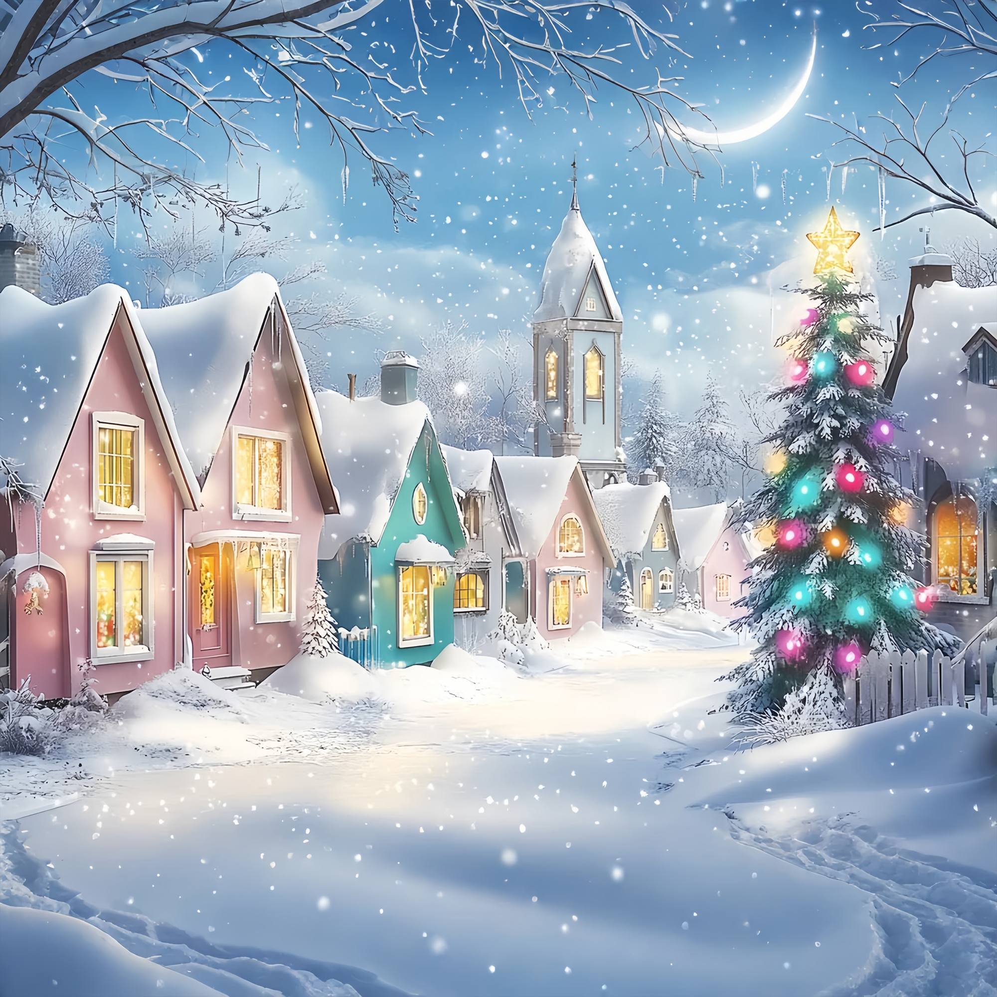 Weihnachtsdorf Foto Hintergrund Pastell Winterdorf Schneefall Weihnachten Backdrop Fotografie LXX58-95
