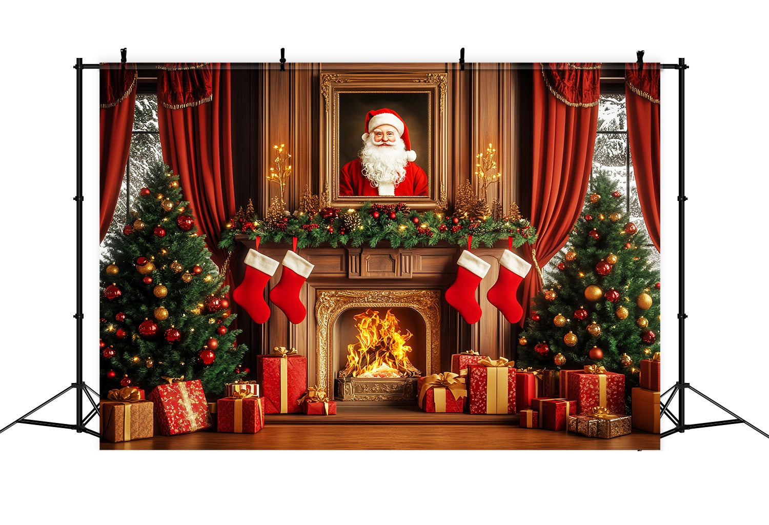 Weihnachtsmann Foto Hintergrund Santa Portrait Girlande Mantel Weihnachten Backdrops Verkauf LXX58-97