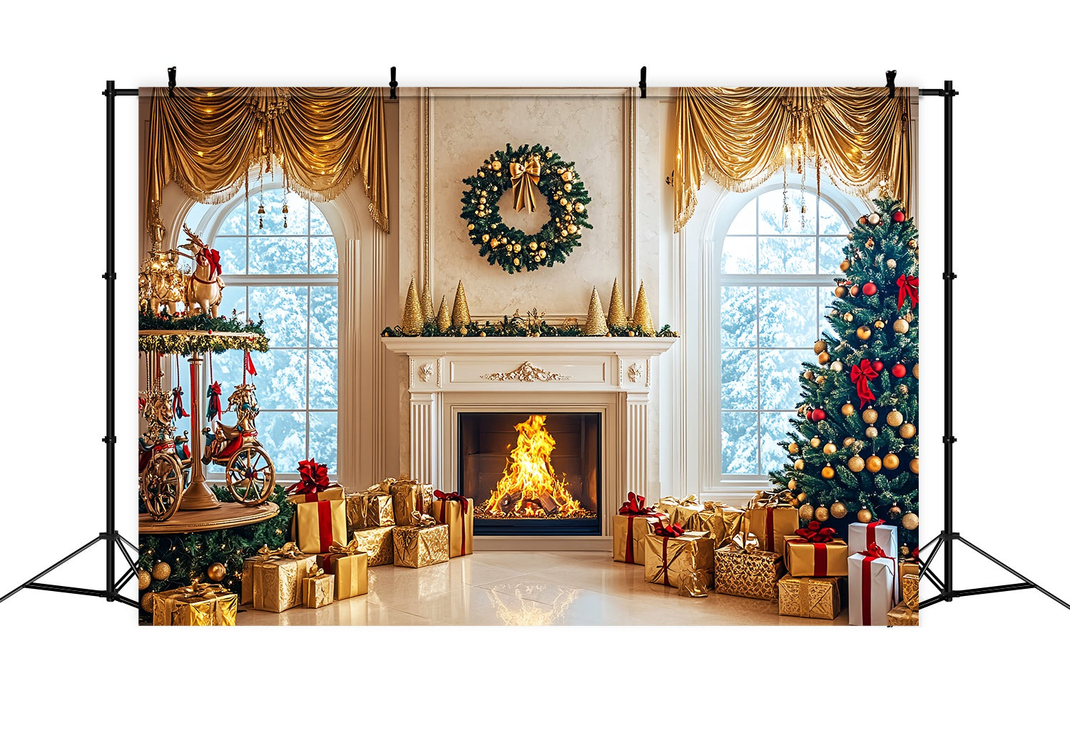 Weihnachts Kamin Foto Hintergrund Golden Luxe Karussell Kamin Hochauflösender Weihnachts Hintergrund LXX58-98