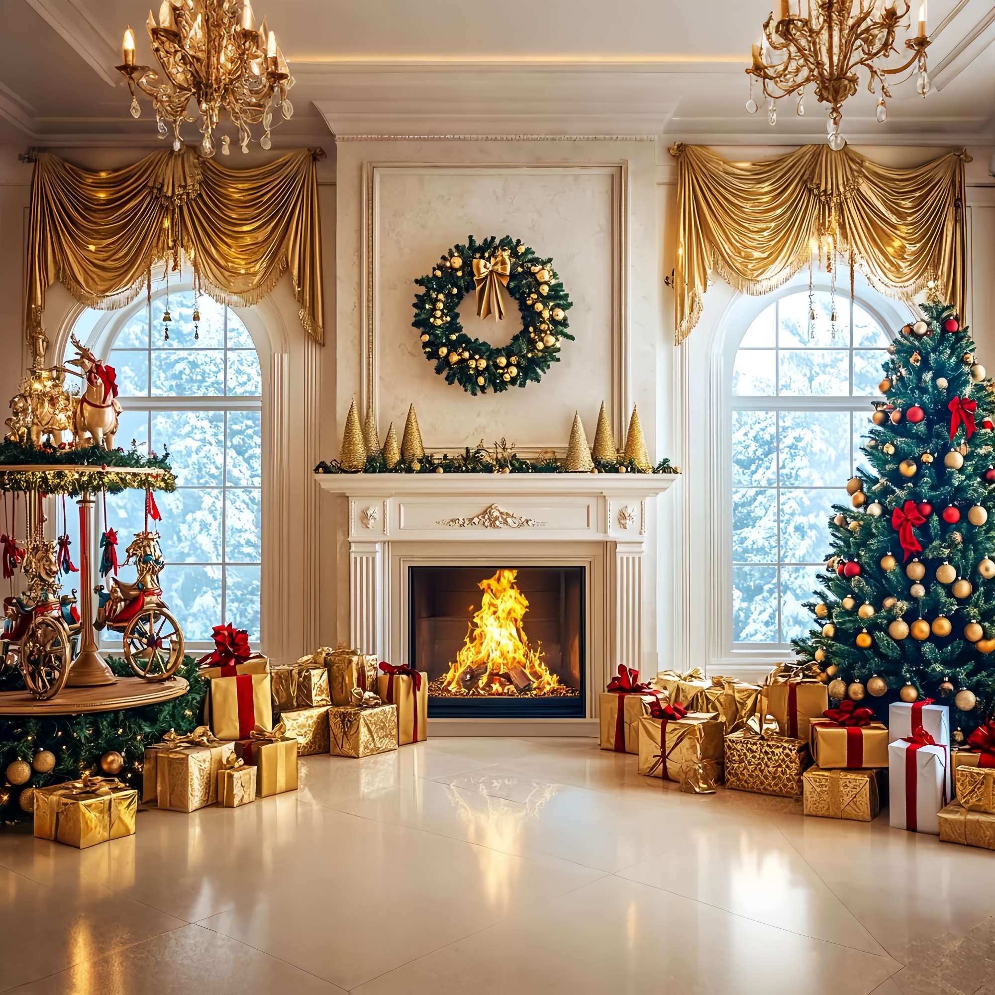 Weihnachts Kamin Foto Hintergrund Golden Luxe Karussell Kamin Hochauflösender Weihnachts Hintergrund LXX58-98