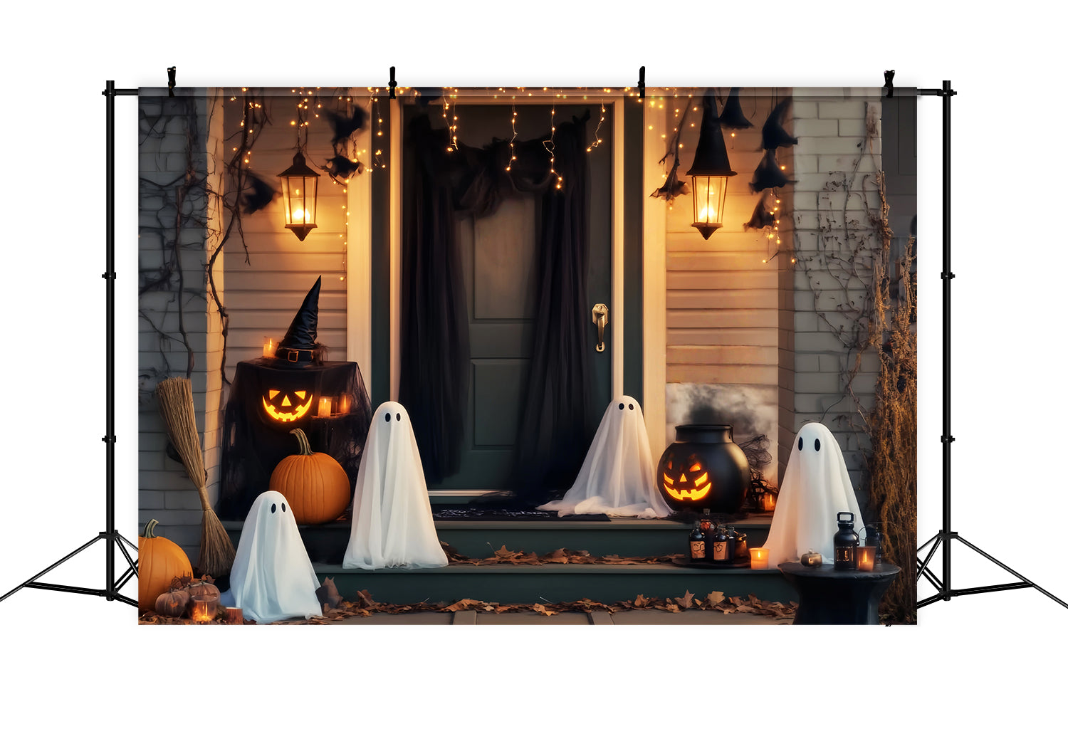 Geister Fotohintergrund Geisterlaternen Veranda Versammlung Halloween-Fotografie-Hintergründe LXX59-104