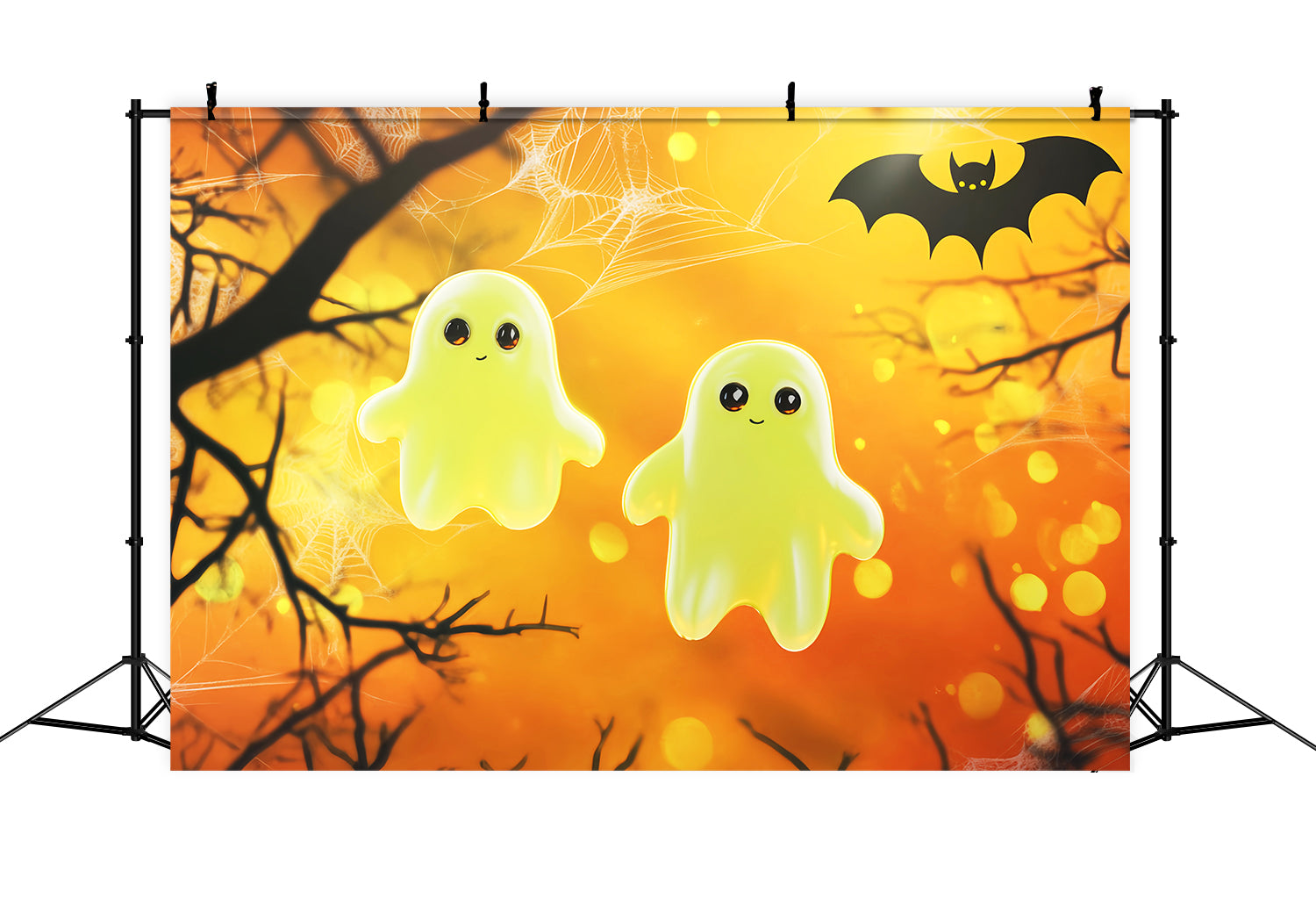 Halloween-Farbbackdrop mit niedlichen leuchtenden Geistern Illustration Halloween-Fotobackdrops LXX59-150