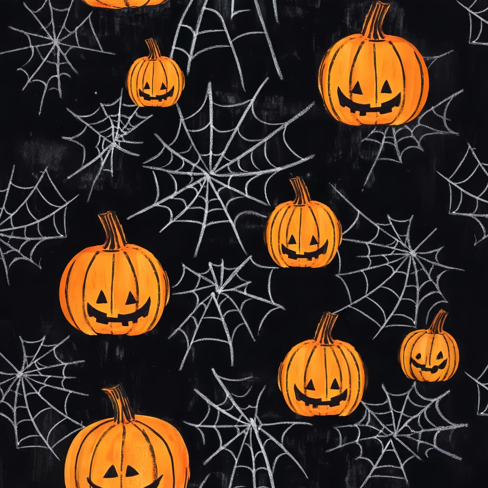Halloween-Farbbackdrop mit Kürbislaterne und Spinnennetz Halloween-Fotografie-Backdrop LXX59-152