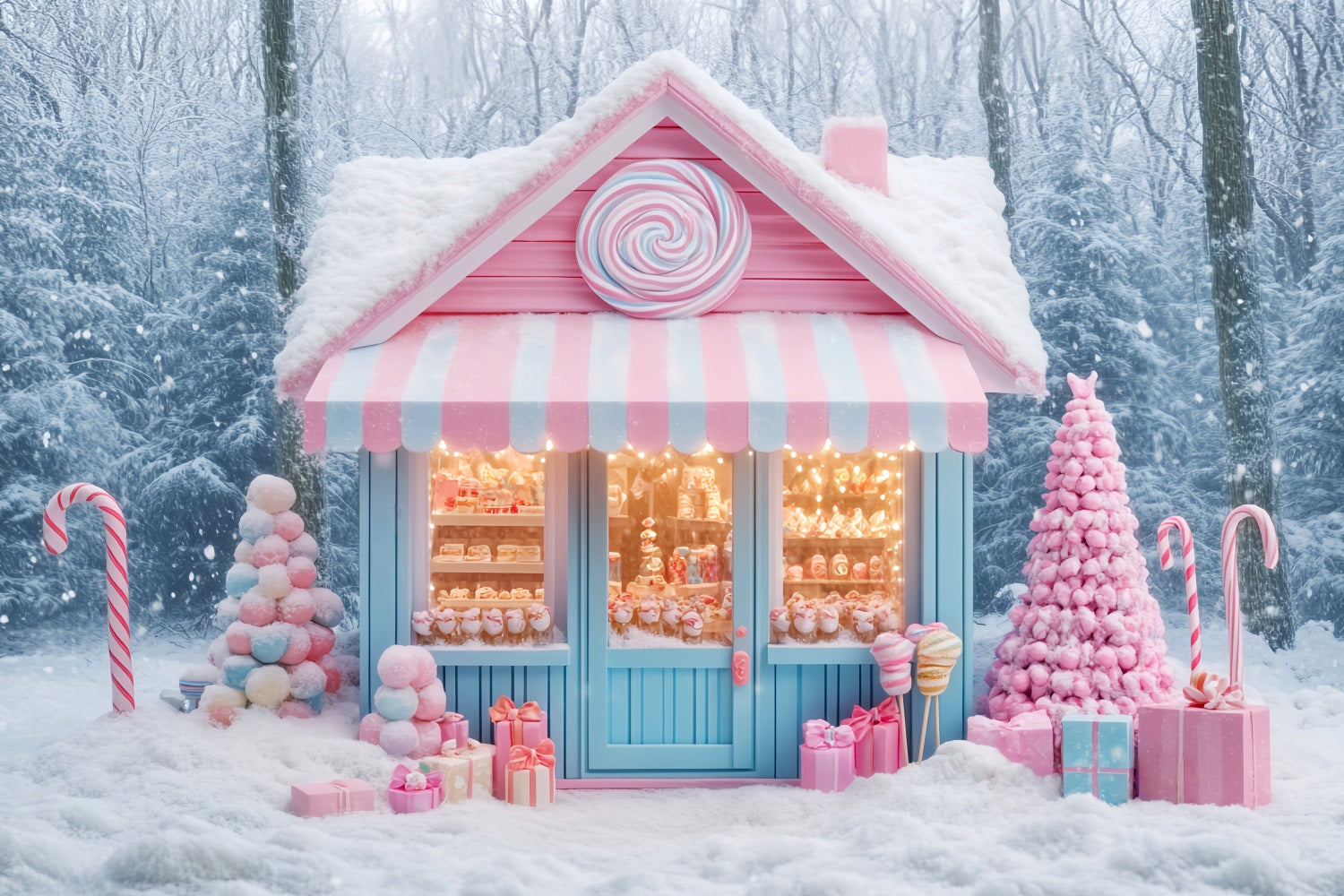 Candyland-Fotohintergrund Süßwarenladen Winterwunderland Weihnachtshintergrund LXX59-162