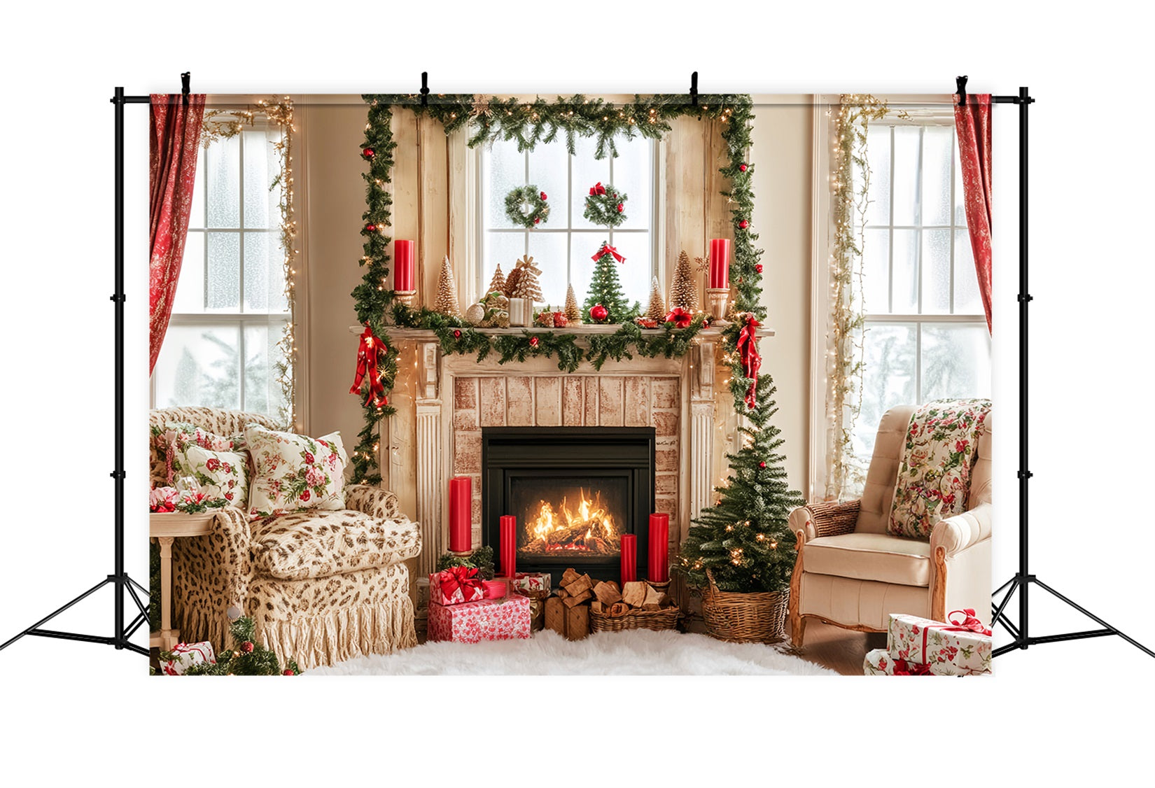 Candyland-Fotohintergrund Kamin Gemütliches Weihnachtszimmer Weihnachtshintergründe LXX59-163