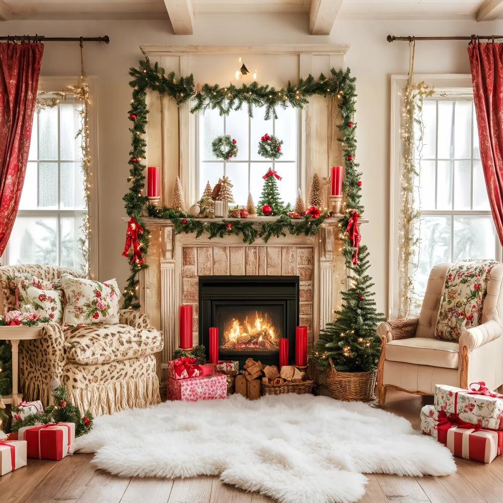 Candyland-Fotohintergrund Kamin Gemütliches Weihnachtszimmer Weihnachtshintergründe LXX59-163