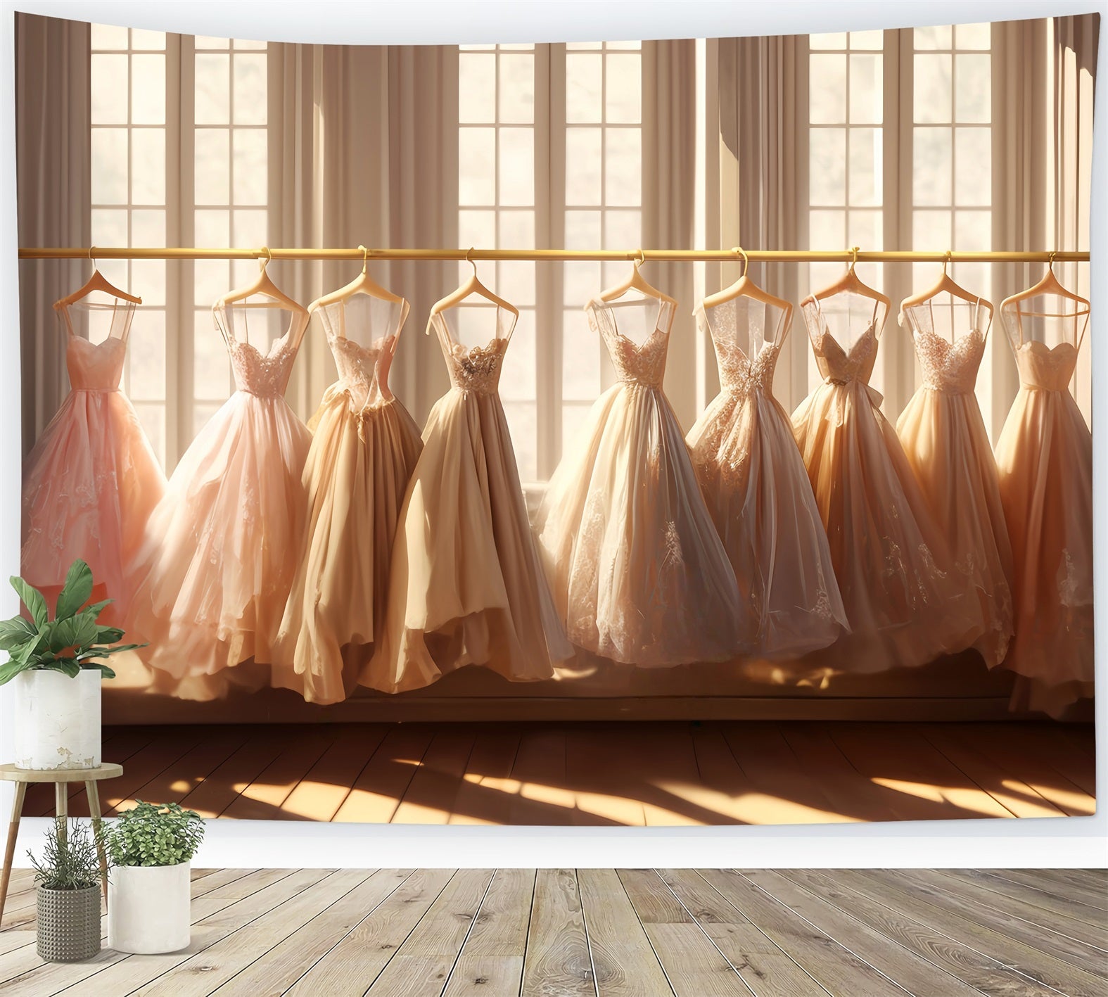 Tanzstudio-Fotohintergrund Goldenes Ballkleid Display Schul-Tanz-Fotohintergrund LXX59-18
