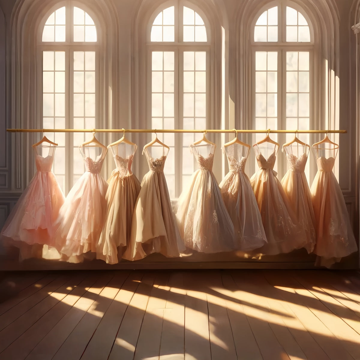 Tanzstudio-Fotohintergrund Goldenes Ballkleid Display Schul-Tanz-Fotohintergrund LXX59-18