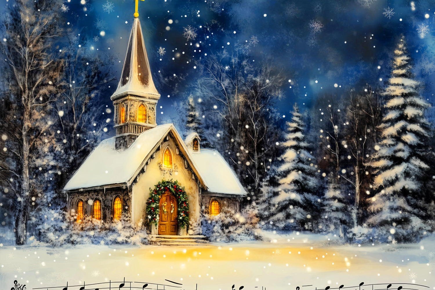 Weihnachts-Kirchenhintergrund Verschneite Winternacht Weihnachtshintergrund für Fotos LXX59-184