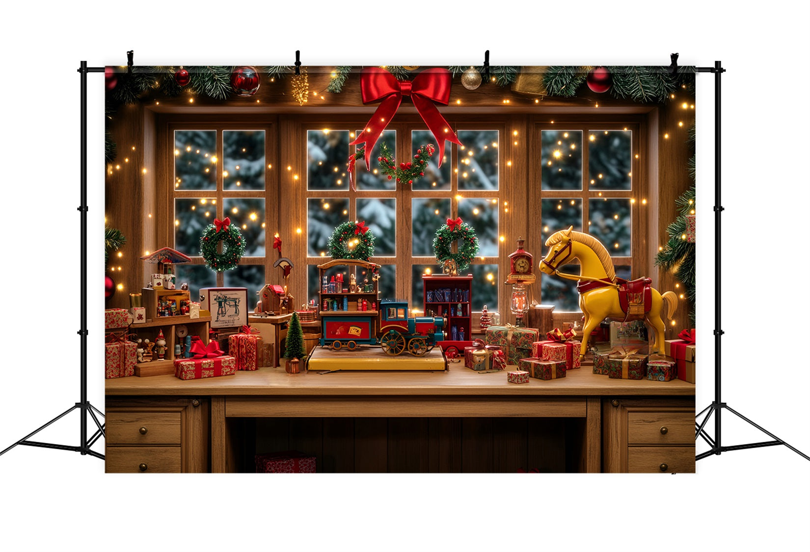 Spielzeugladen-Fotohintergrund Spielzeugwerkstatt Schaufensterauslage Weihnachtshintergrund LXX59-191