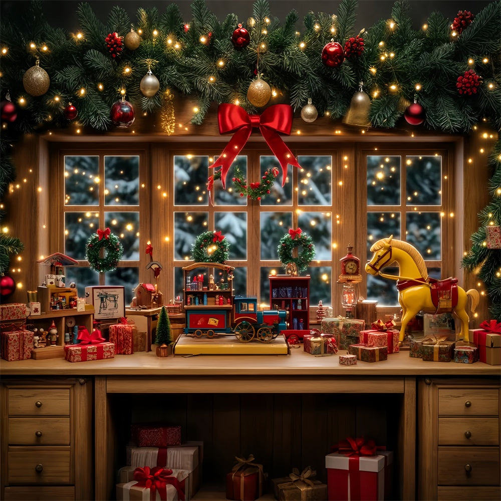 Spielzeugladen-Fotohintergrund Spielzeugwerkstatt Schaufensterauslage Weihnachtshintergrund LXX59-191