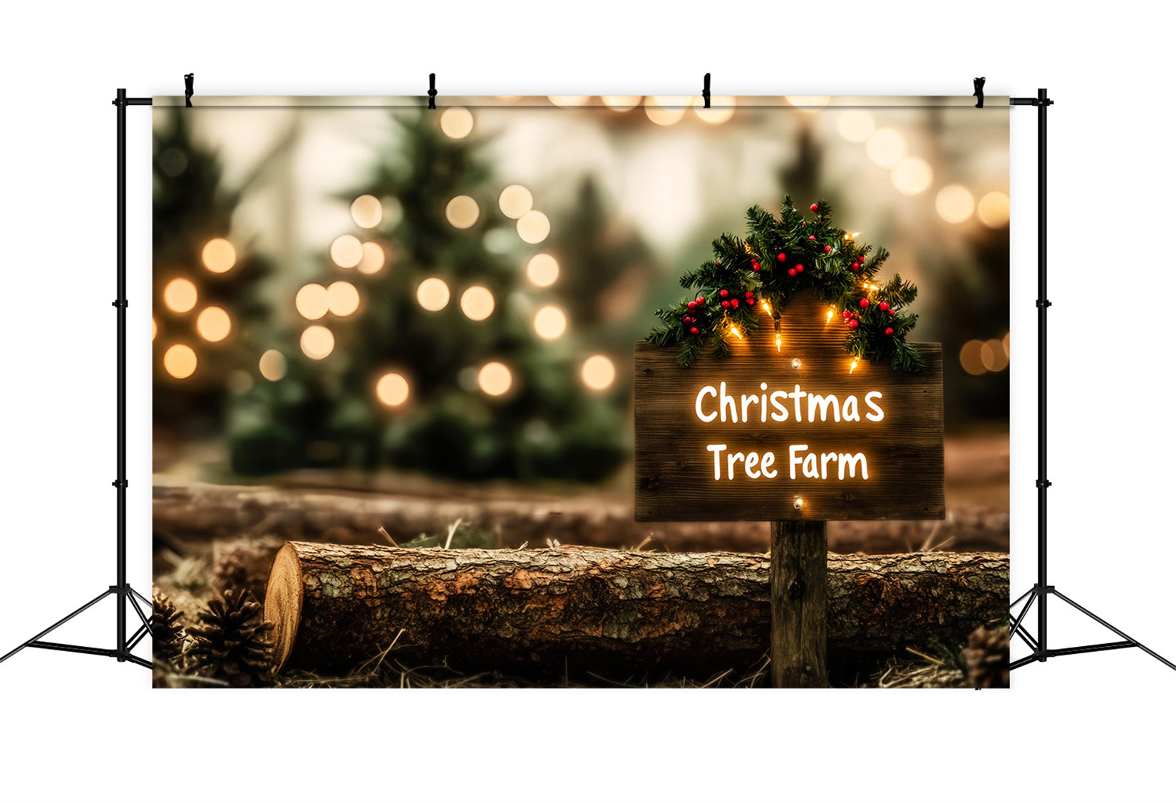 Weihnachtsbauernhof-Fotohintergrund Rustikales Baumhofschild Weihnachtshintergründe LXX59-203