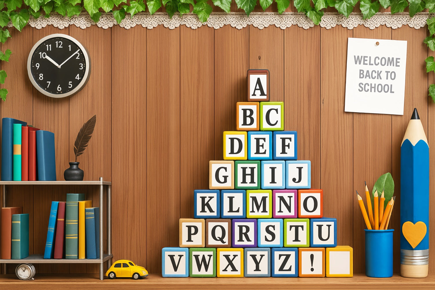Fotohintergrund für den Schulanfang Alphabet-Blöcke Holzklassenzimmer Vorschul-Fotohintergrund LXX59-210