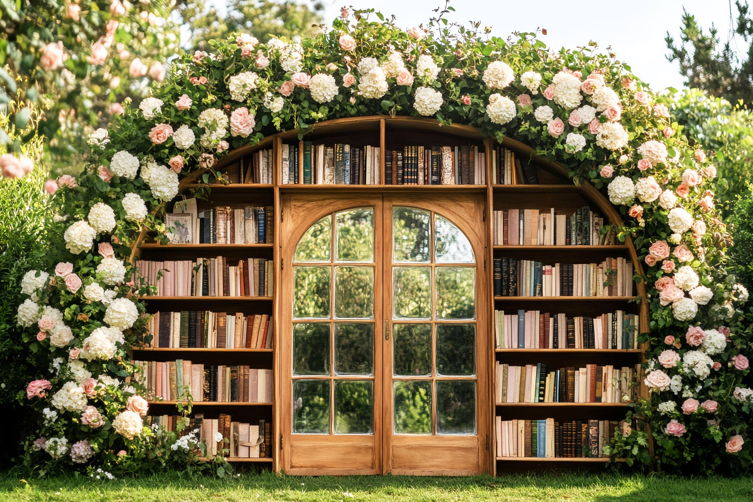 Studiohintergründe für den Schulanfang Blumenbogen Außenbücherregal Schulfoto-Studiohintergründe LXX59-227