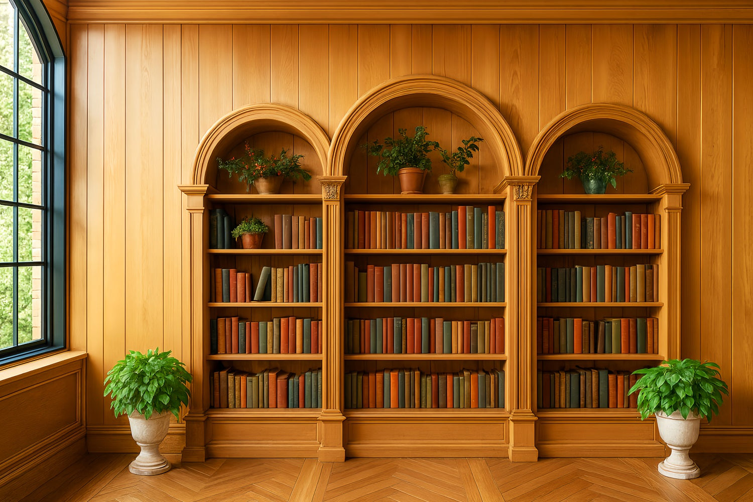 Studiohintergründe für den Schulanfang Holzregal Grüne Pflanzen Schulfoto-Fotohintergrund LXX59-231