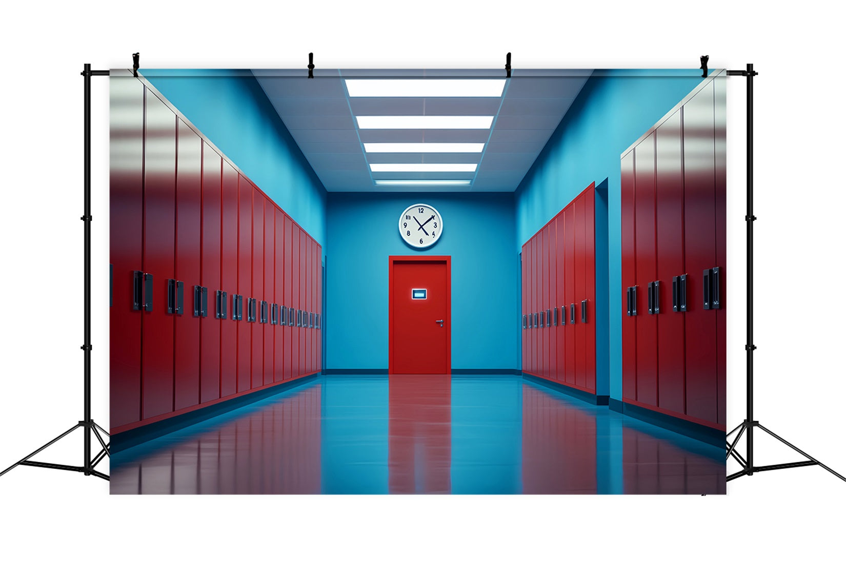 Schulflur-Fotohintergrund Rot-blaue Flur-Schließfächer Schul-Schließfach-Fotohintergrund LXX59-236