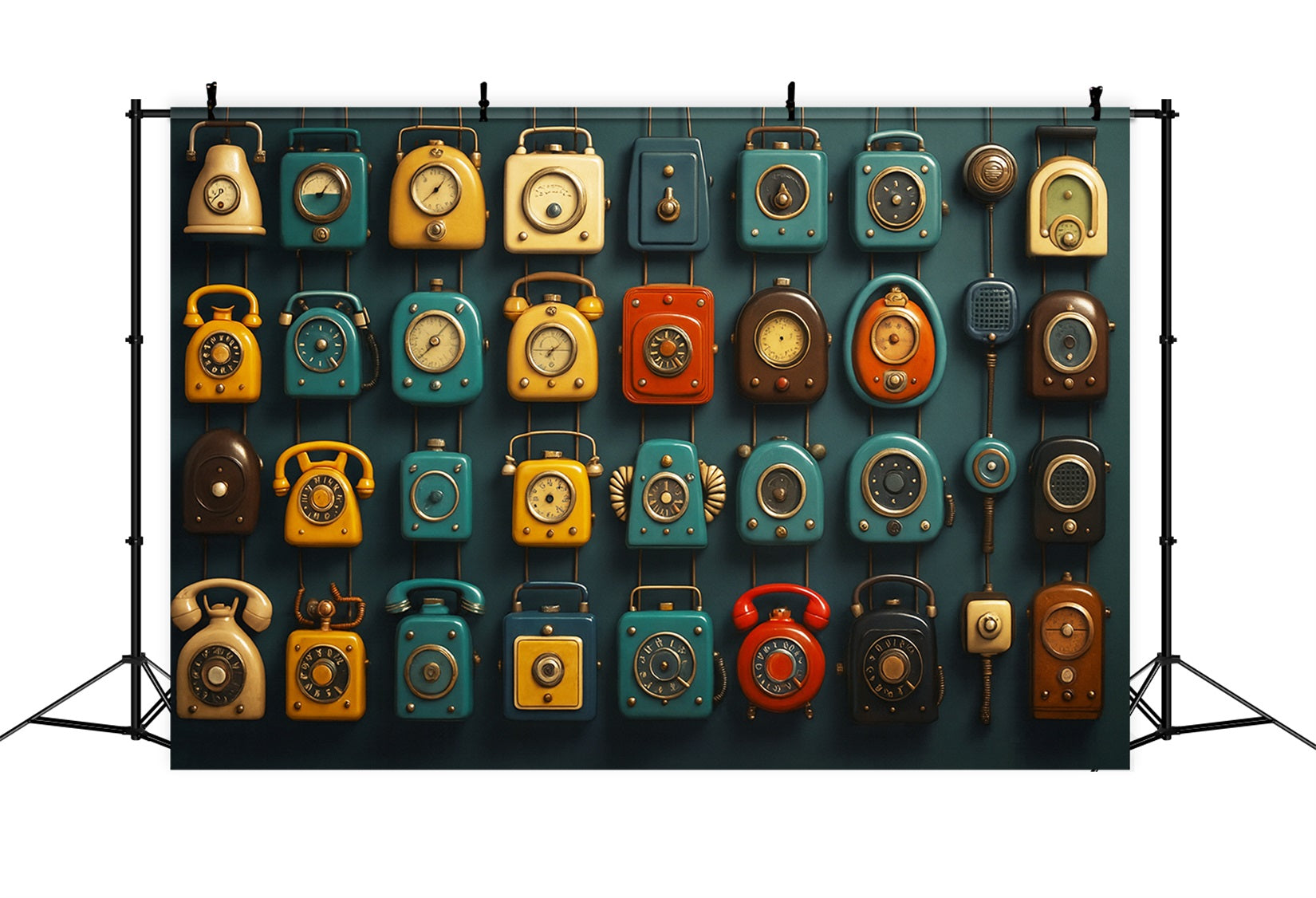 Fotohintergrund für den Schulanfang Retro-Telefon Uhr Wand Fotohintergrund für Schulanfangsfotos LXX59-243