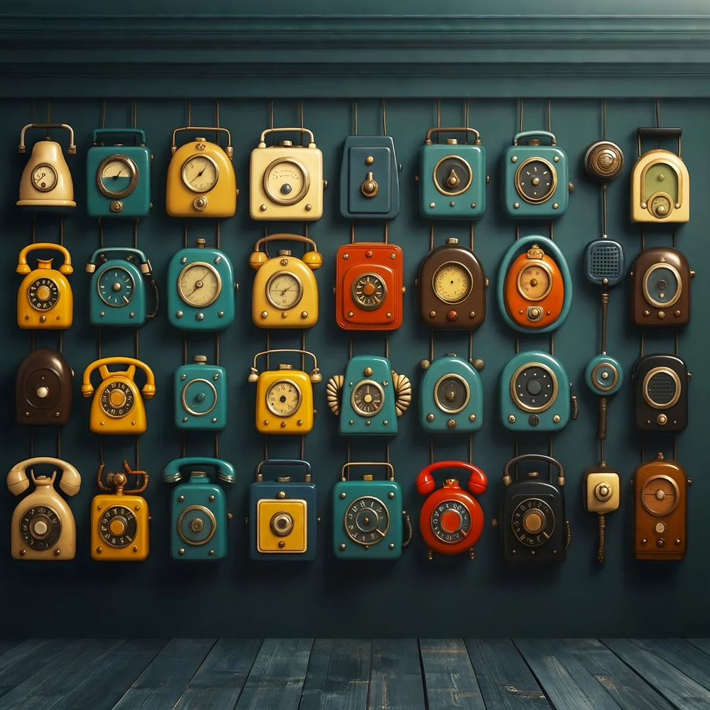 Fotohintergrund für den Schulanfang Retro-Telefon Uhr Wand Fotohintergrund für Schulanfangsfotos LXX59-243