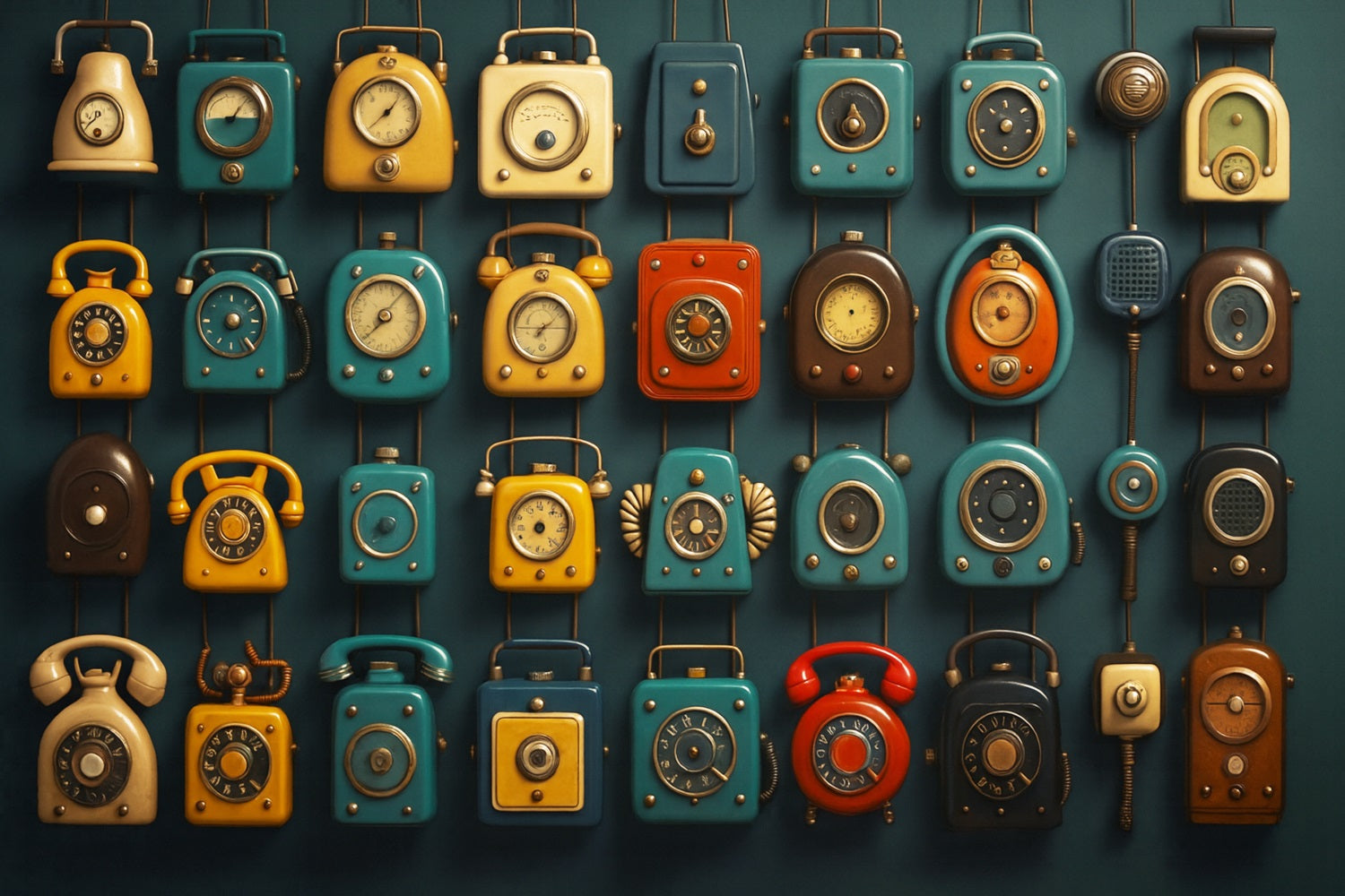 Fotohintergrund für den Schulanfang Retro-Telefon Uhr Wand Fotohintergrund für Schulanfangsfotos LXX59-243