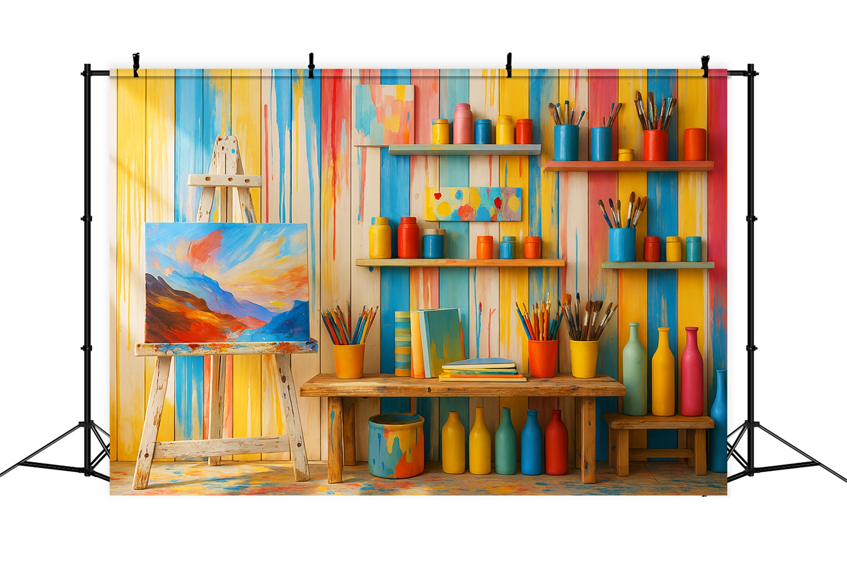 Vorschul-Fotohintergründe Bunte Malutensilien Studio Zurück zur Schule Fotohintergrund LXX59-251