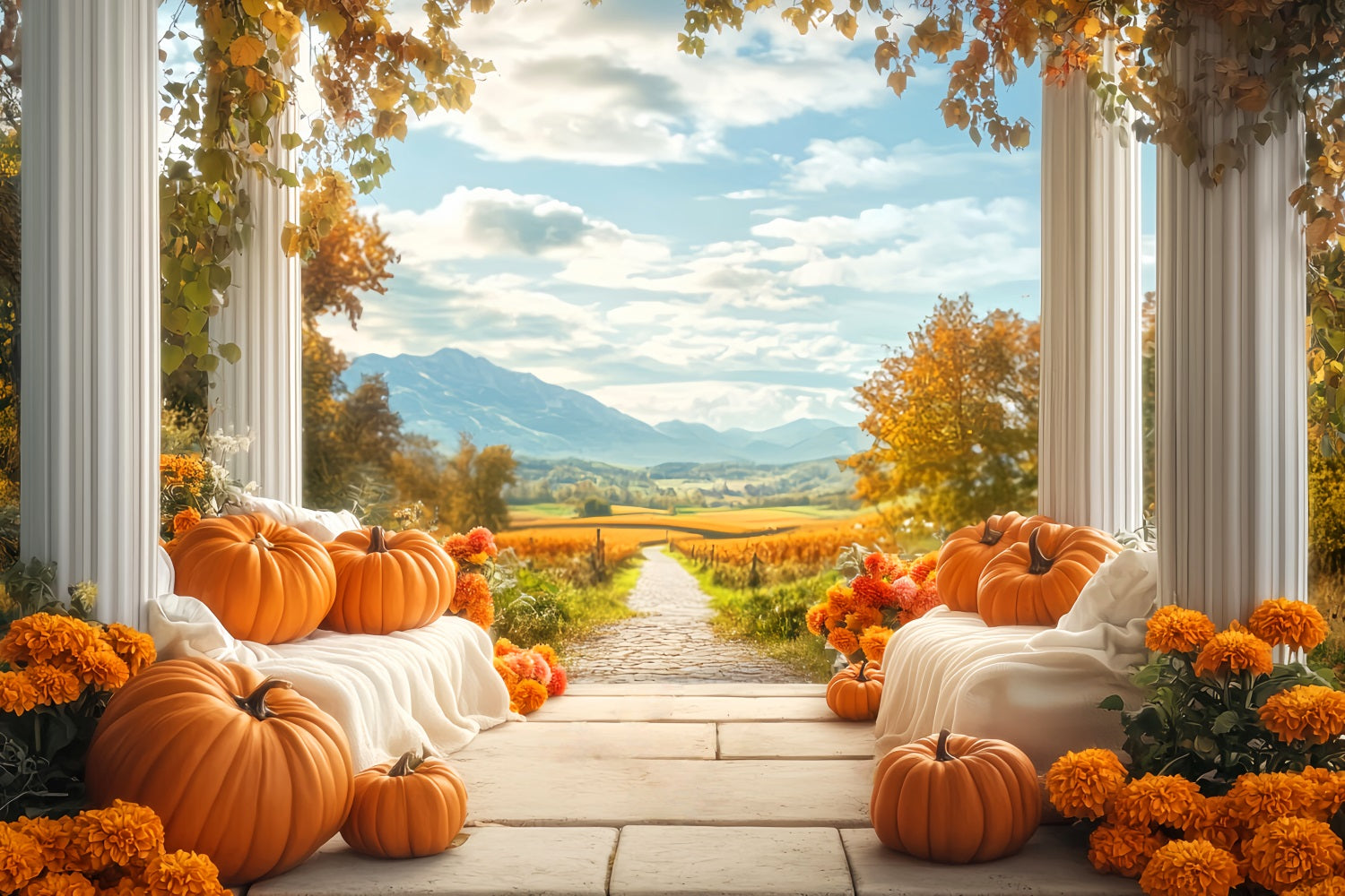 Rustikaler Fotohintergrund Bergblick Herbstdekoration Herbst-Fotohintergrund für Bilder LXX59-277