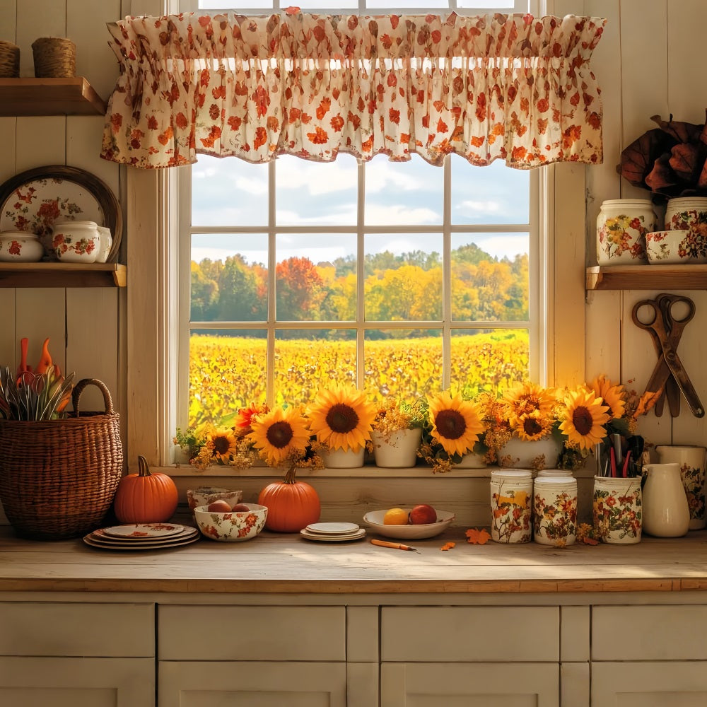Küchenhintergrund Gemütliche Herbstküche Sonnenblumen Herbsthintergründe LXX59-291