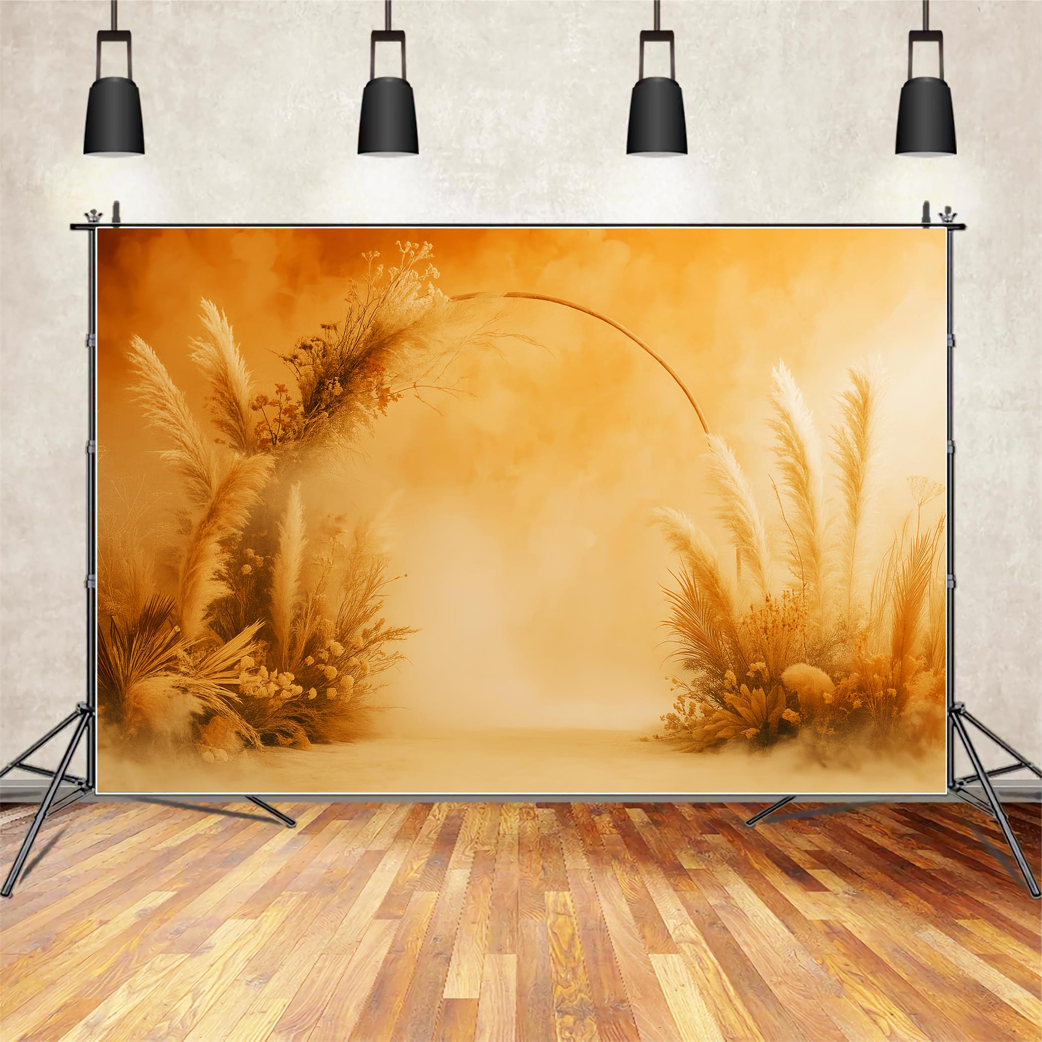 Boho-Fotohintergrund Goldener Pampasgras-Bogen Herbst-Fotohintergrund für Fotos LXX59-293