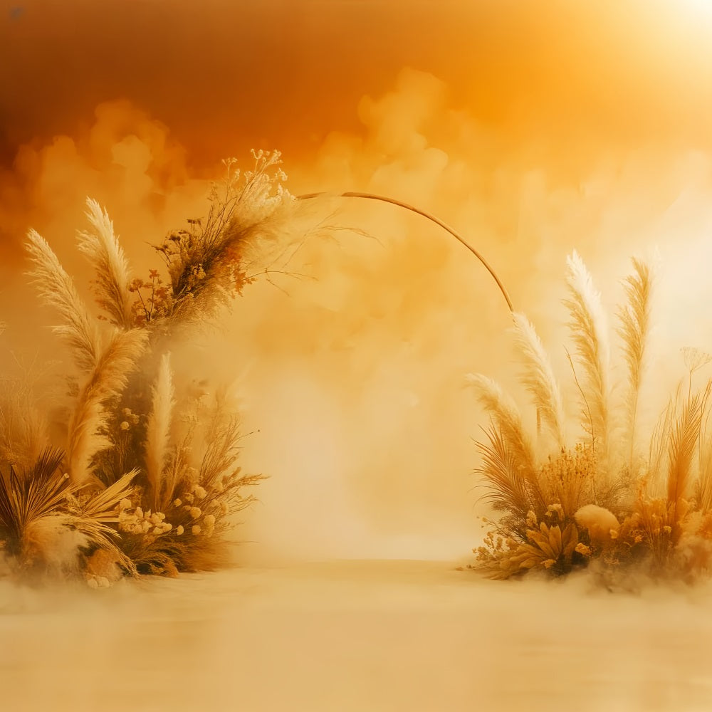 Boho-Fotohintergrund Goldener Pampasgras-Bogen Herbst-Fotohintergrund für Fotos LXX59-293
