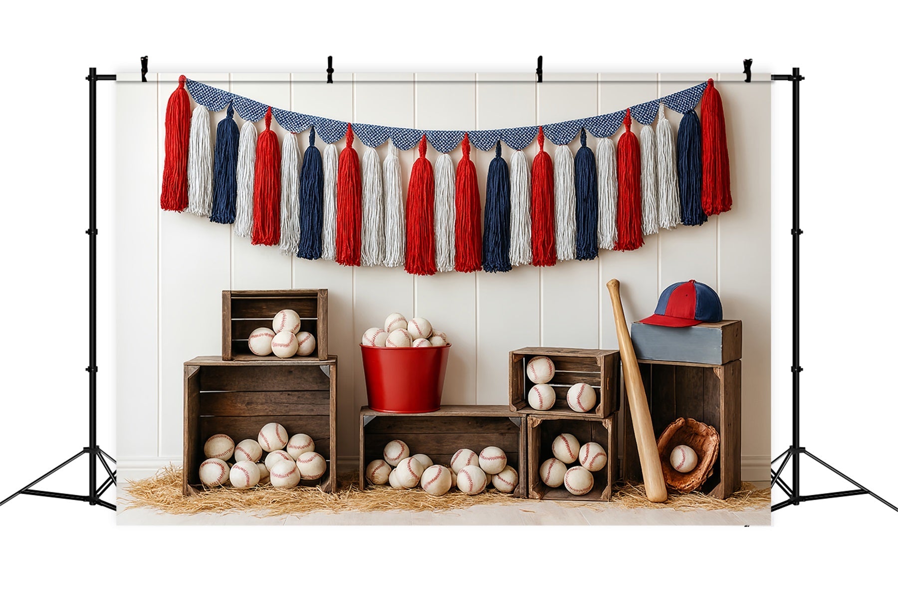 Sport-Fotohintergrund Baseball-Quasten-Kisten-Arrangement Baseball-Fotohintergrund LXX59-296