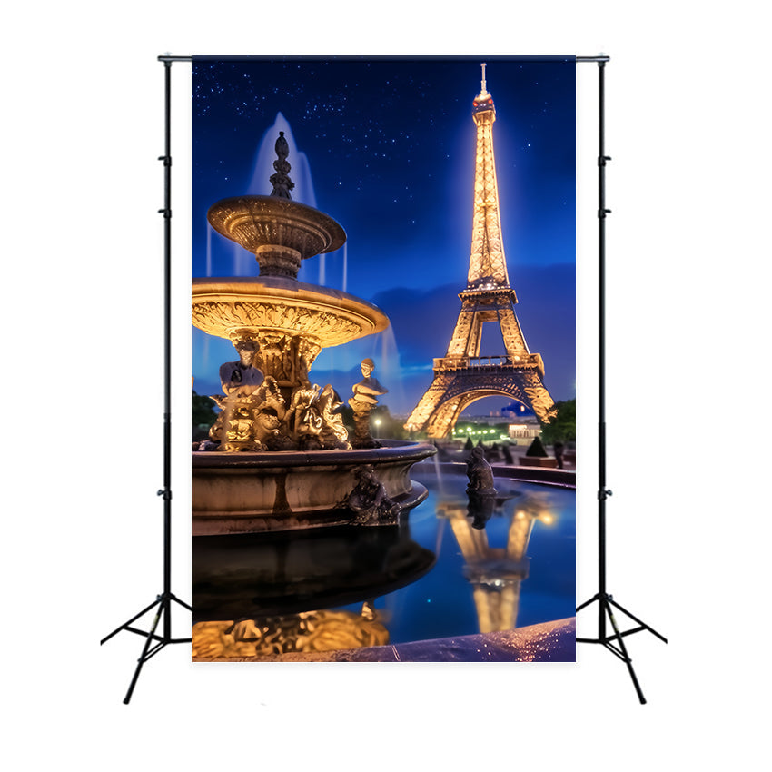 Paris-Fotohintergrund Eiffelturm Nachtbrunnen Nacht in Paris-Fotohintergrund LXX59-30