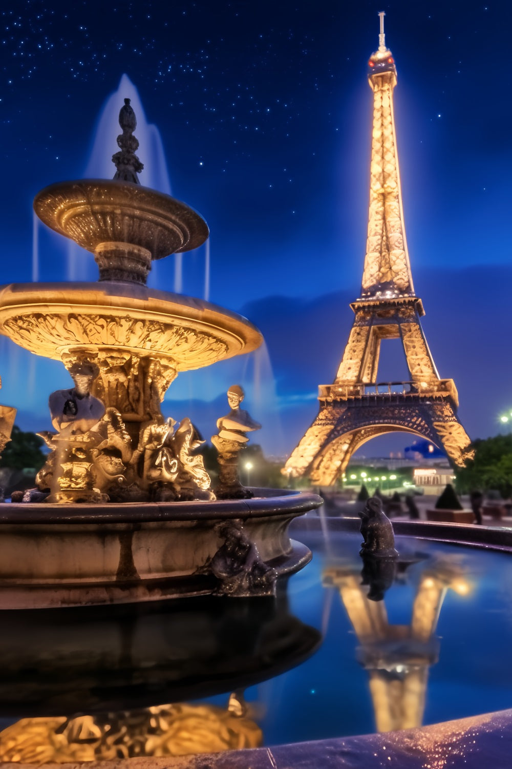 Paris-Fotohintergrund Eiffelturm Nachtbrunnen Nacht in Paris-Fotohintergrund LXX59-30