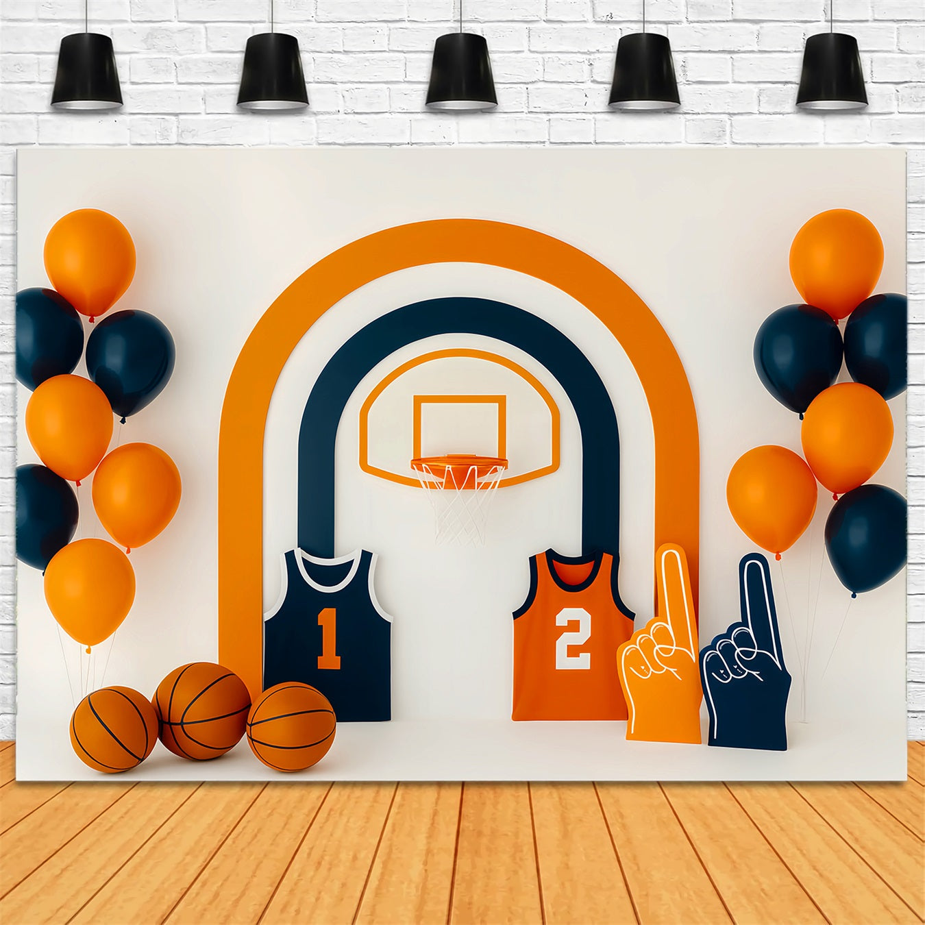 Sport-Fotohintergrund Orange-Blau Basketball-Display Basketball-Fotohintergrund LXX59-305