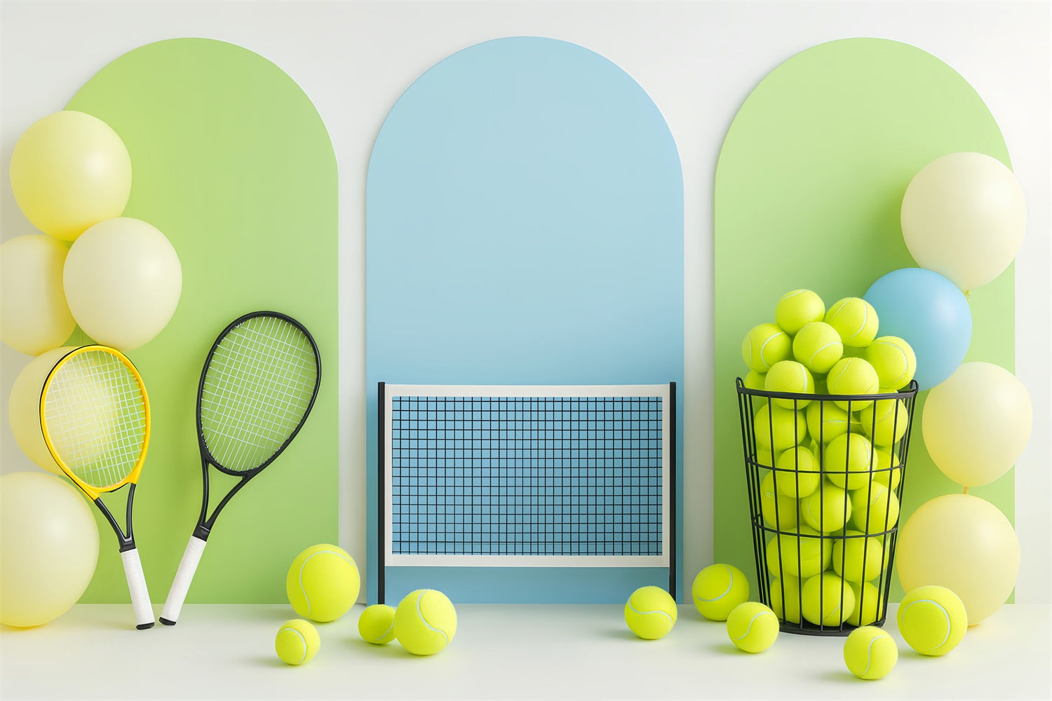 Sport-Fotohintergrund Leuchtende Tennisnetz-Ballon-Dekoration Sport-Studiohintergründe LXX59-308