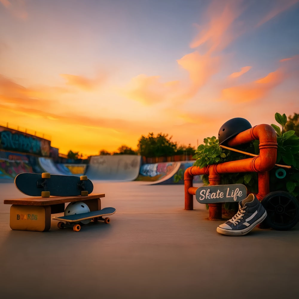 Sport-Fotohintergrund Sonnenuntergang Skateboard-Park Leben Sport-Studiohintergründe für Fotografie LXX59-311