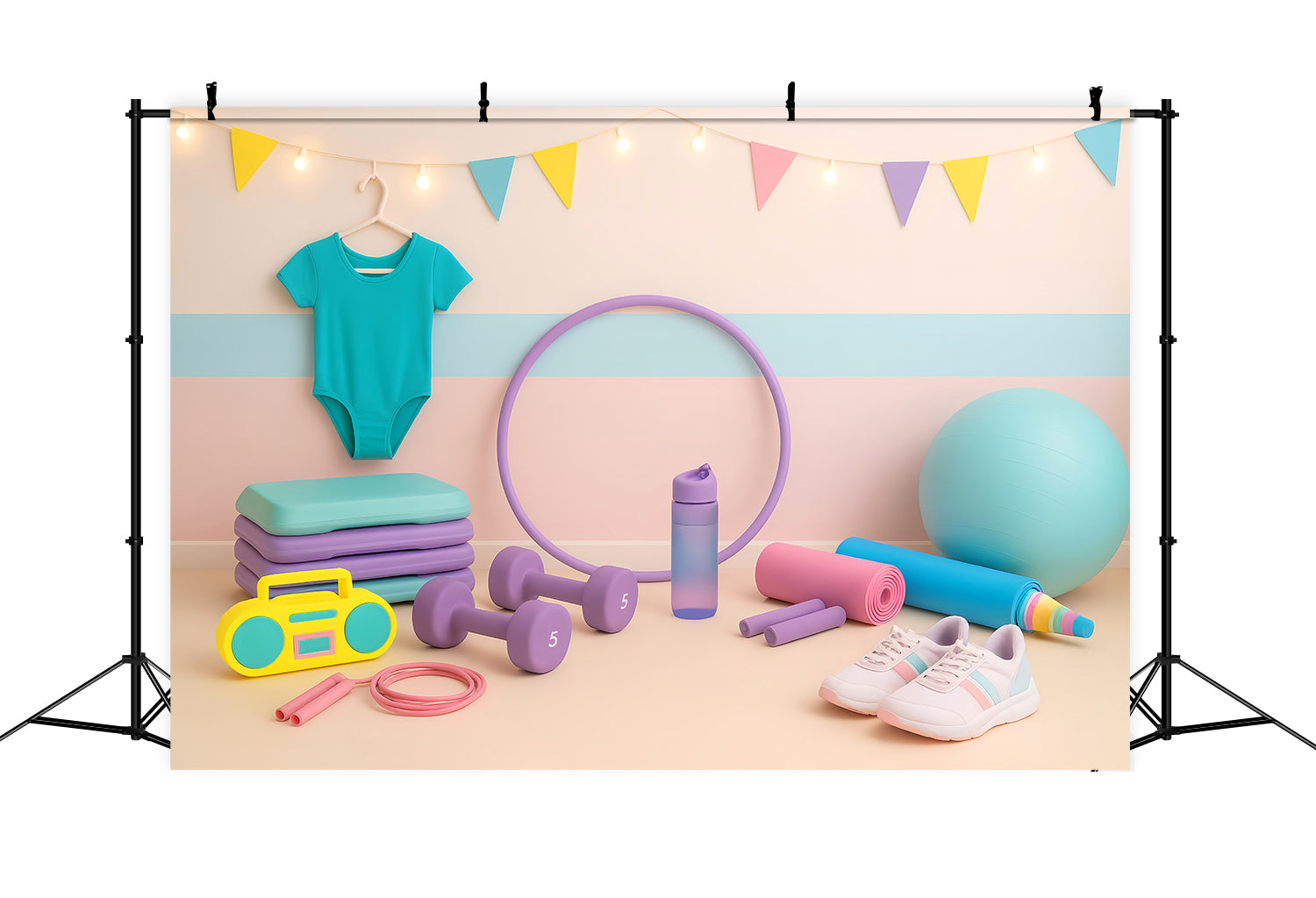 Sport-Fotohintergrund Bunte Gymnastik-Fitness-Requisiten Sport-Studiohintergründe für die Fotografie LXX59-315