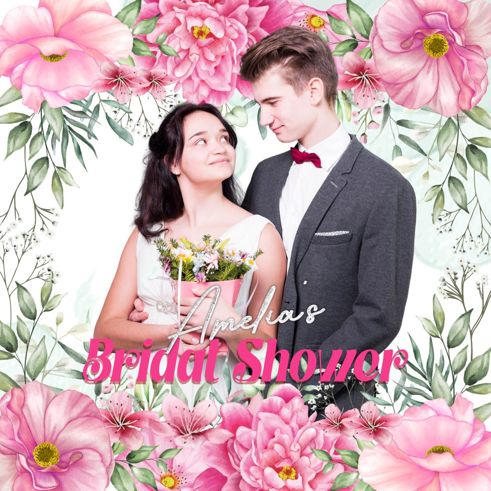 Hochzeitsparty Fotokulisse Floral Romantic Moment Personalisierte Kulisse LXX6-107