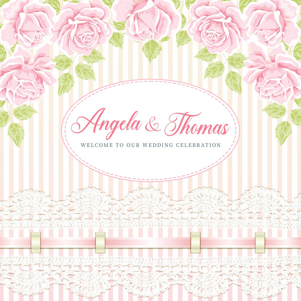 Personalisierte Kulisse für Hochzeit Spitze Streifen Rose Kulisse LXX6-136